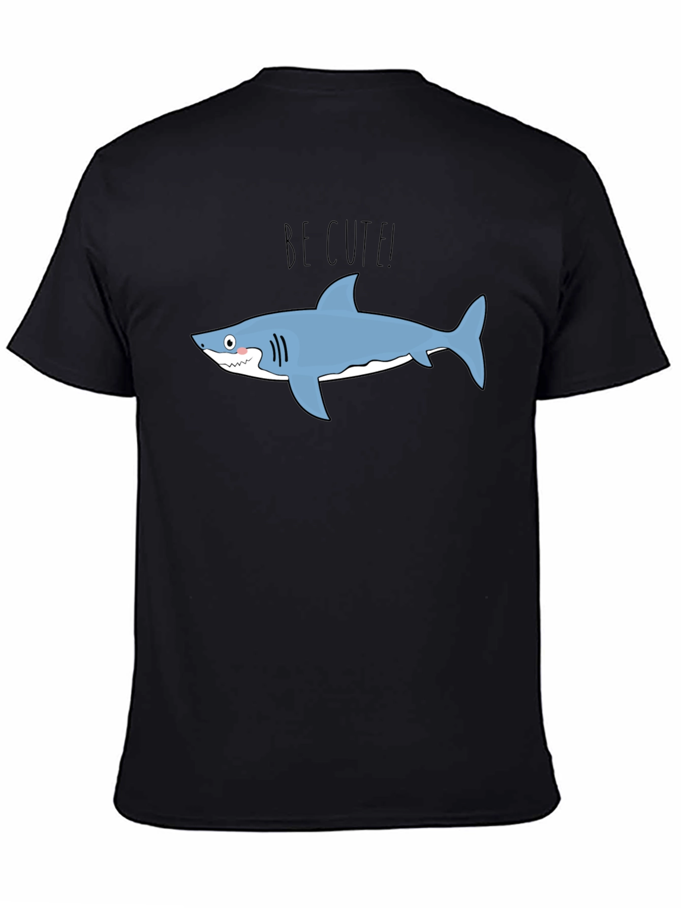 Cute Shark Graphic Tee - Black Cotton T-Shirt