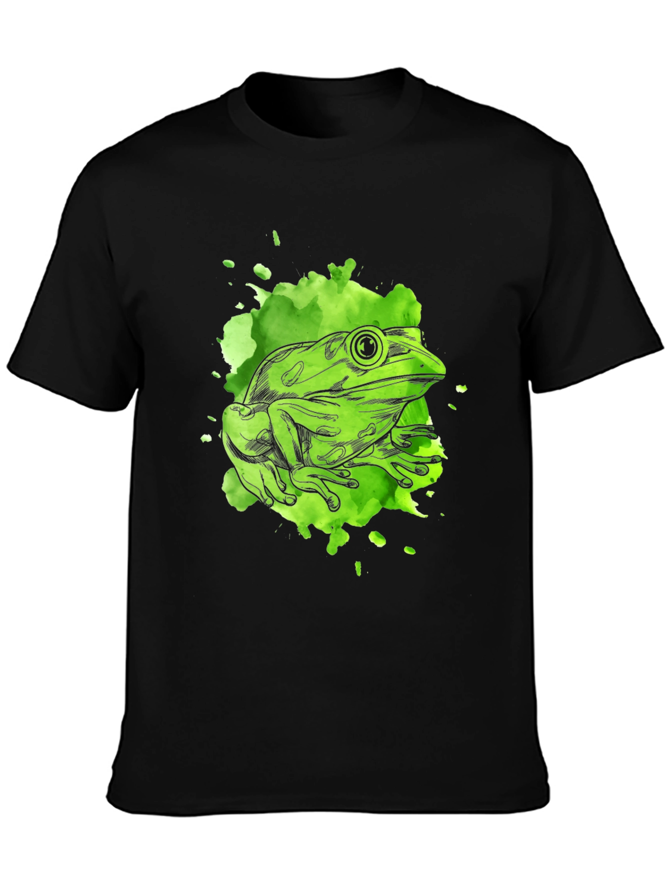 Green Frog Graphic T-Shirt - Unique Watercolor Design