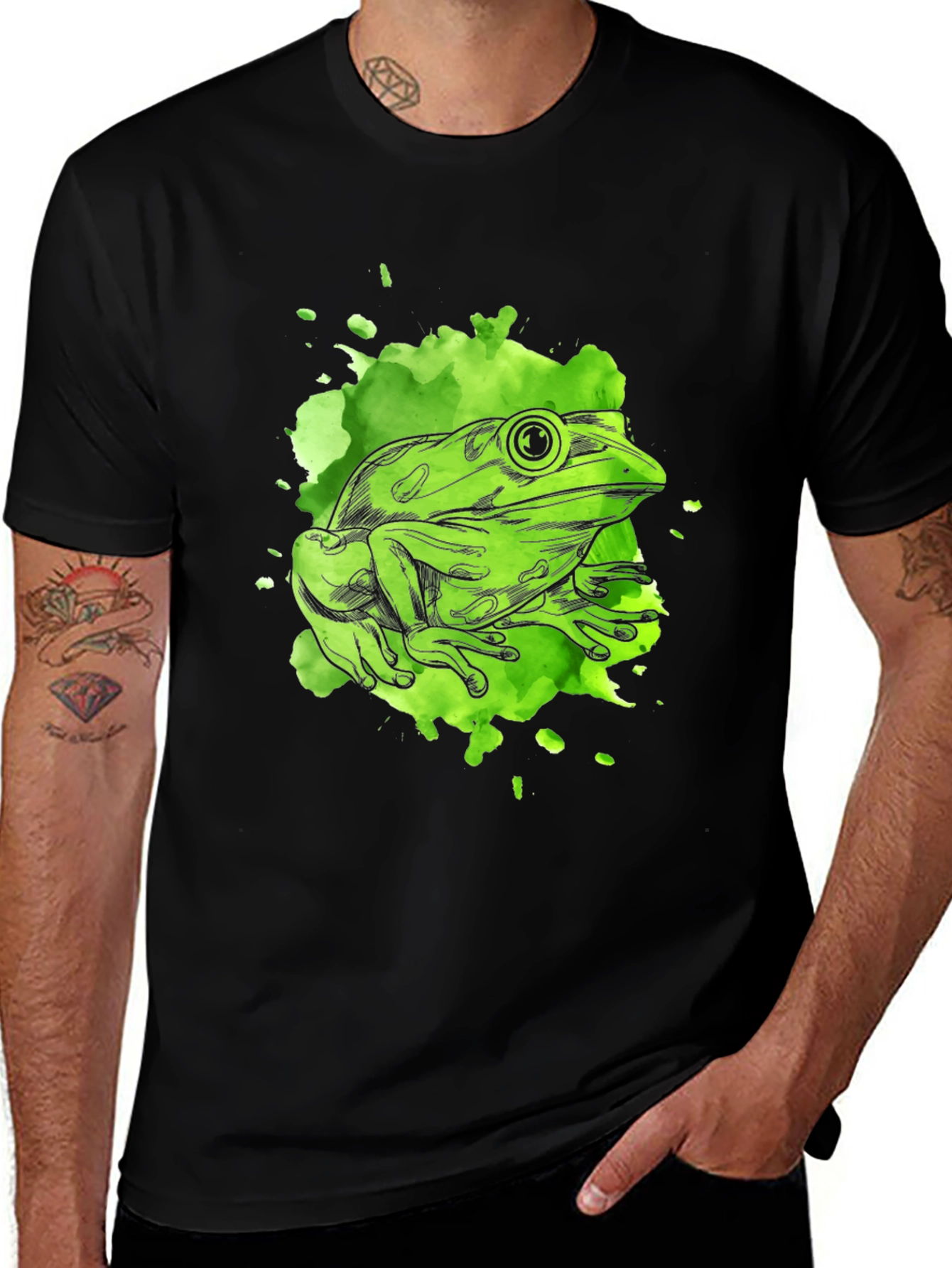 Green Frog Graphic T-Shirt - Unique Watercolor Design