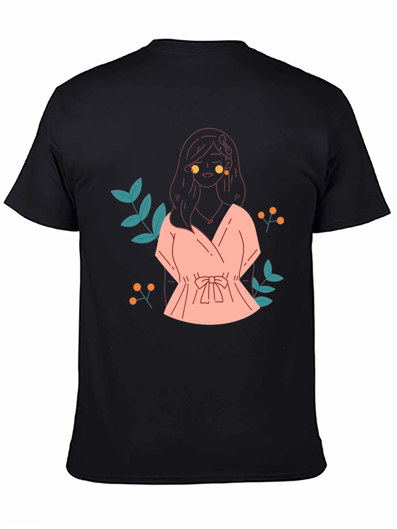 Black T-Shirt with Girl in Pink Dress Graphic Print