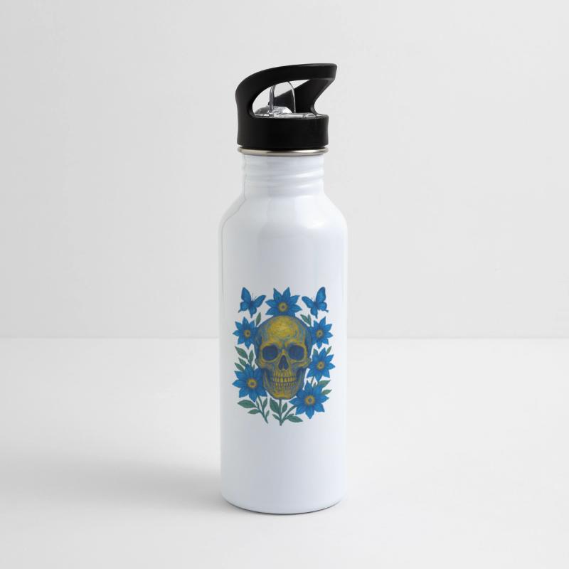 Vivid Blue Skull with Floral Accents