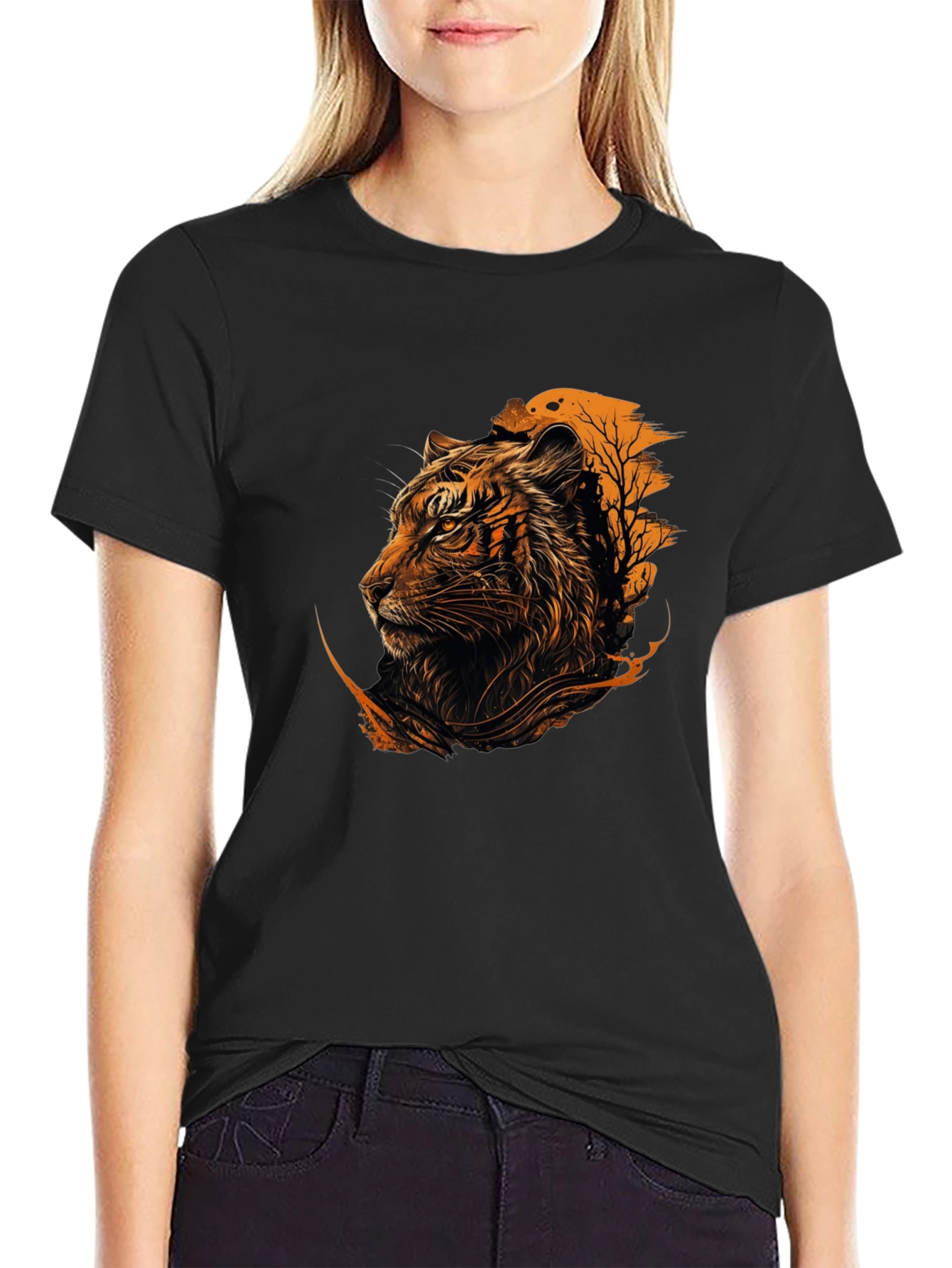 Tiger Graphic Print Black T-Shirt