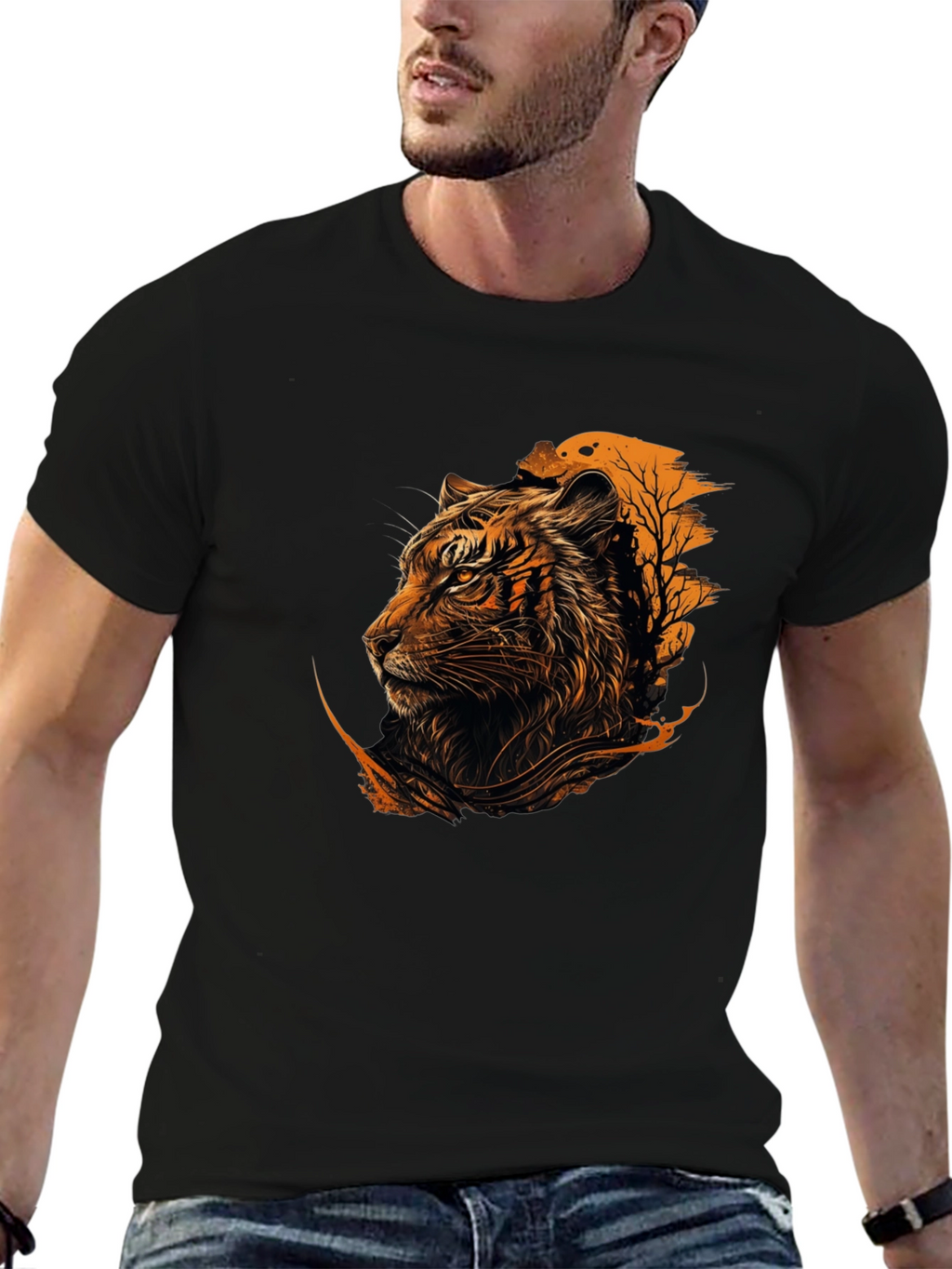 Tiger Graphic Print Black T-Shirt
