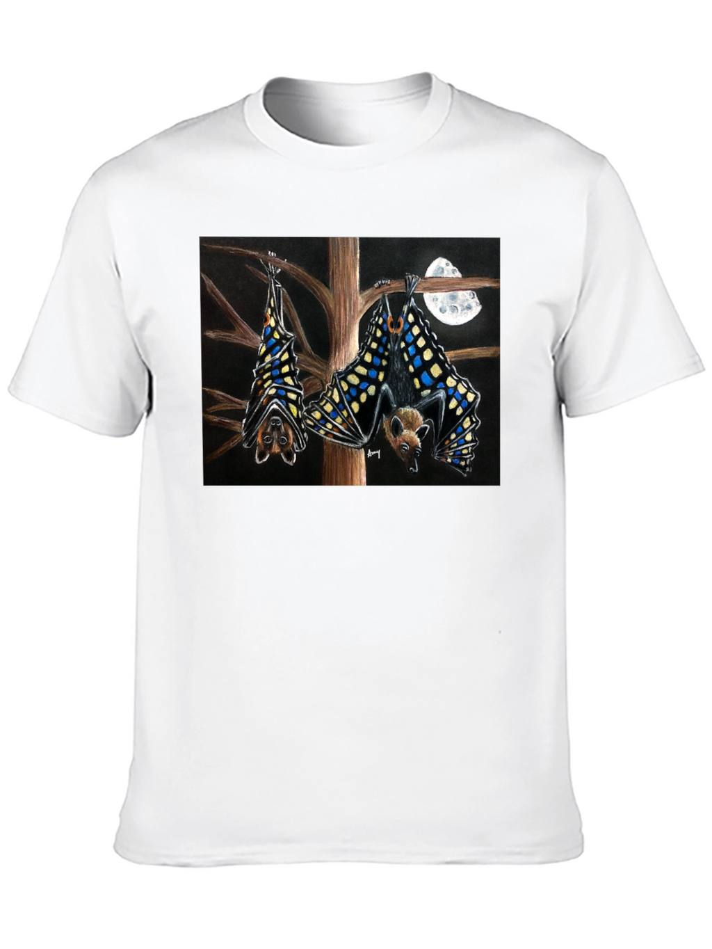 Bats & Moon Graphic Tee - Black Cotton T-Shirt