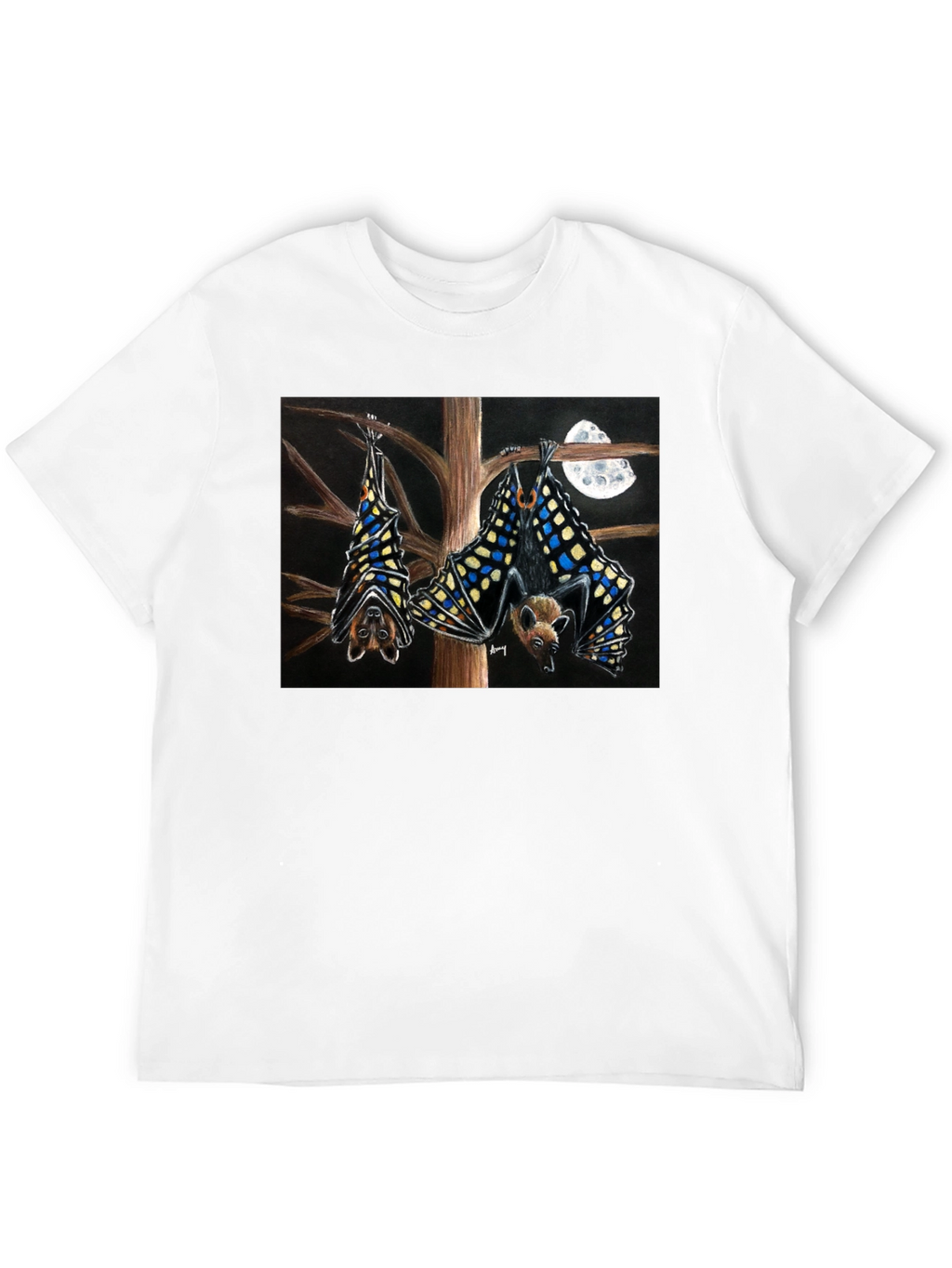 Bats & Moon Graphic Tee - Black Cotton T-Shirt