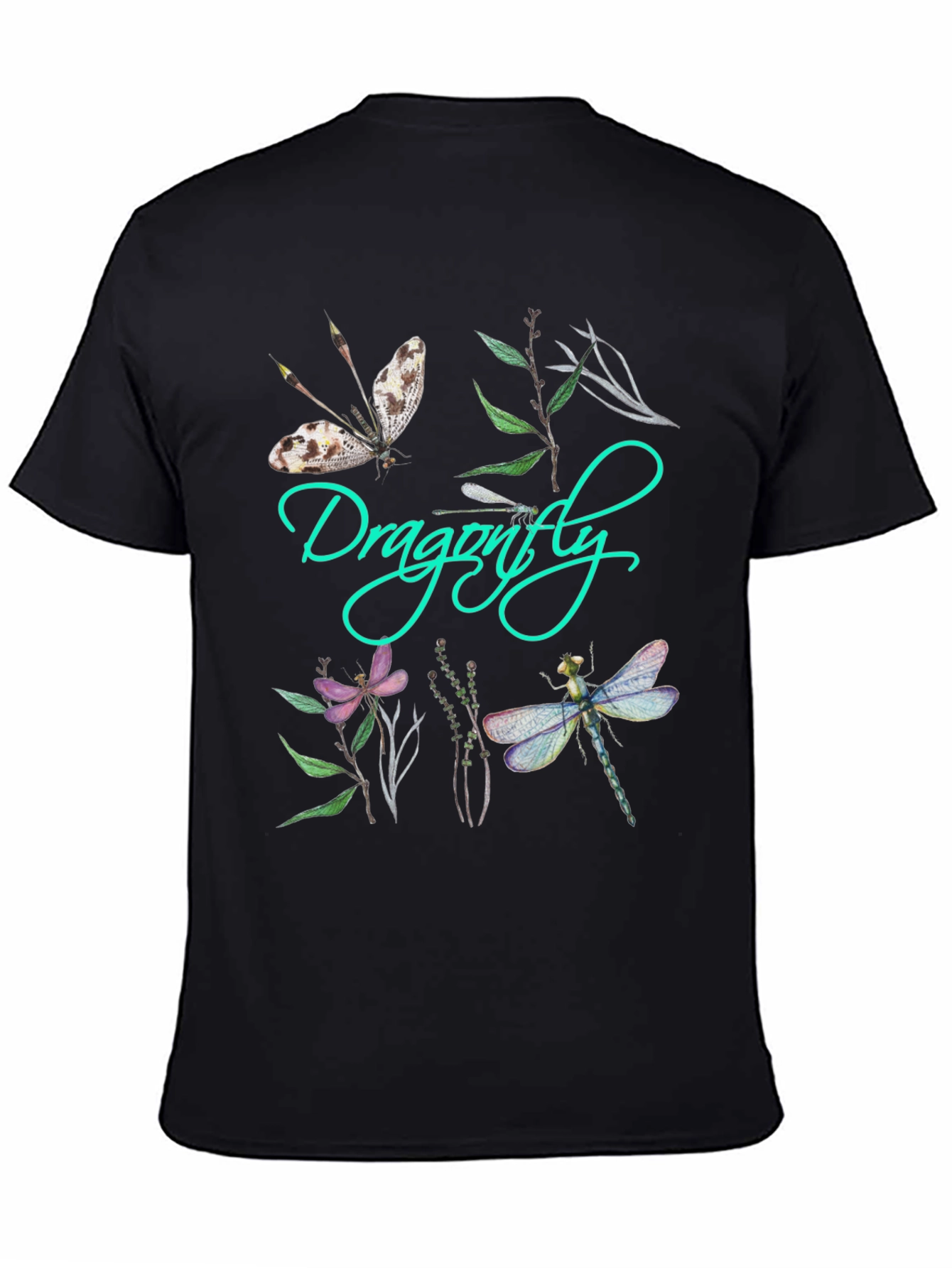 Dragonfly Graphic Print Black T-Shirt