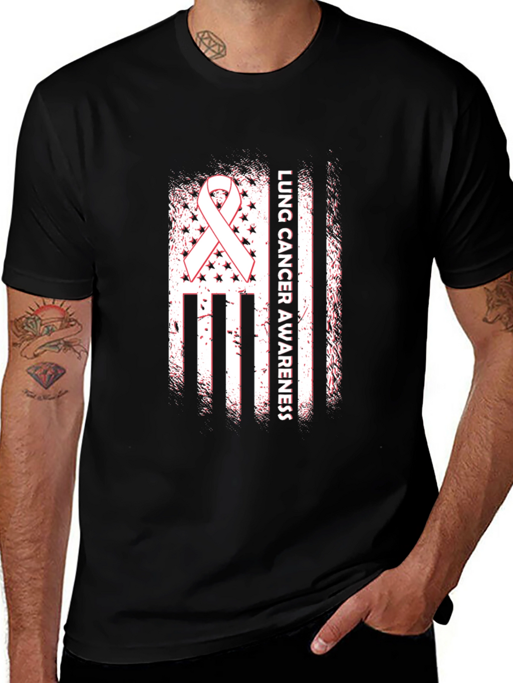 Lung Cancer Awareness Tee - Ribbon Flag Design