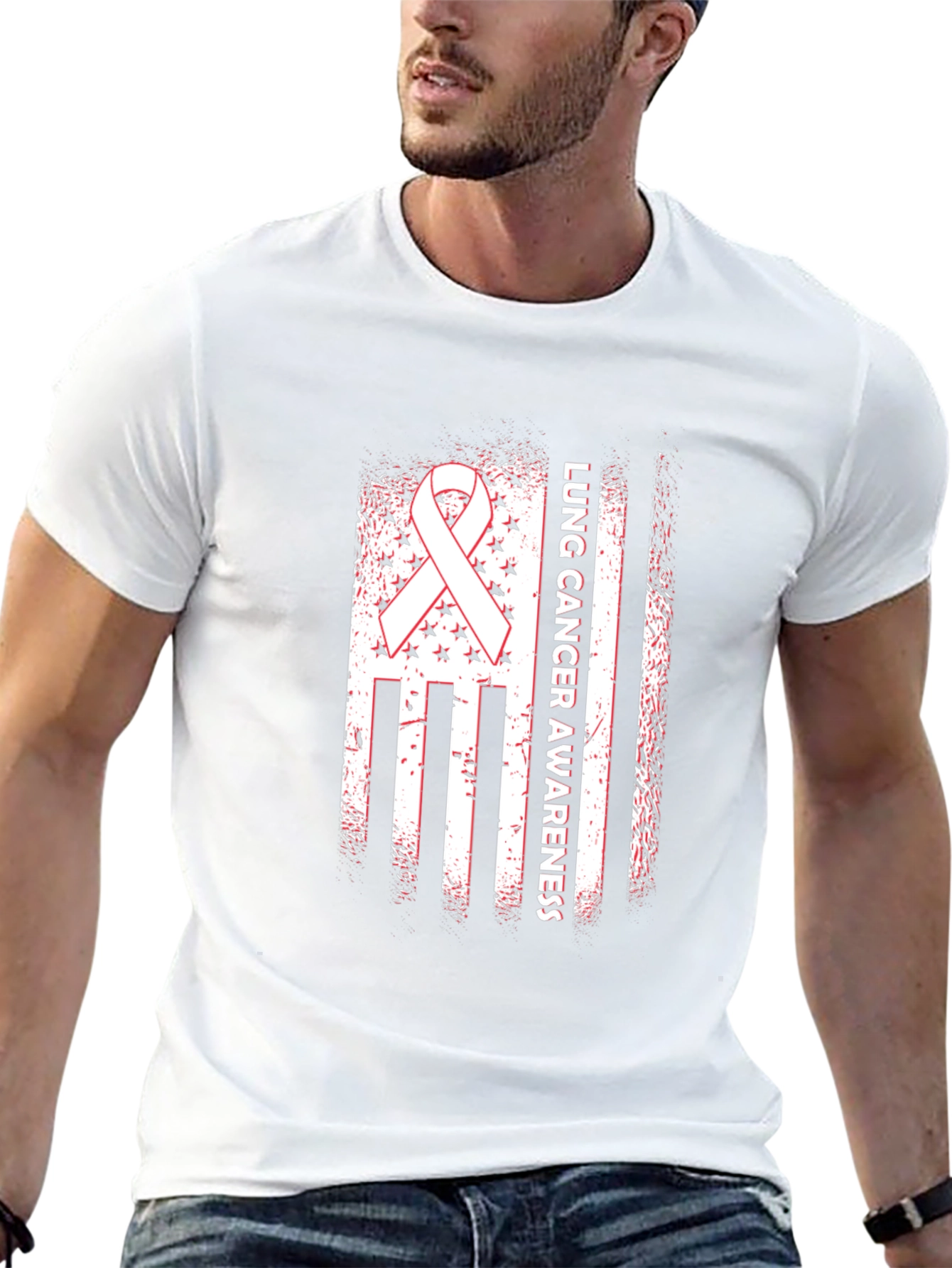 Lung Cancer Awareness Tee - Ribbon Flag Design