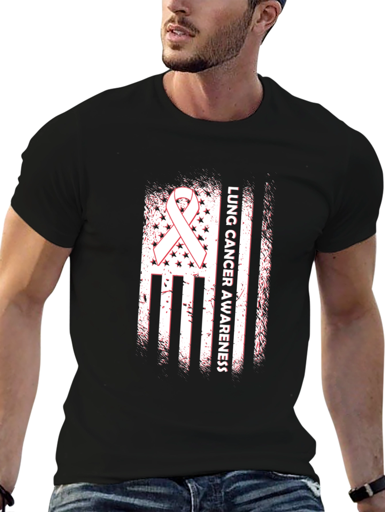 Lung Cancer Awareness Tee - Ribbon Flag Design