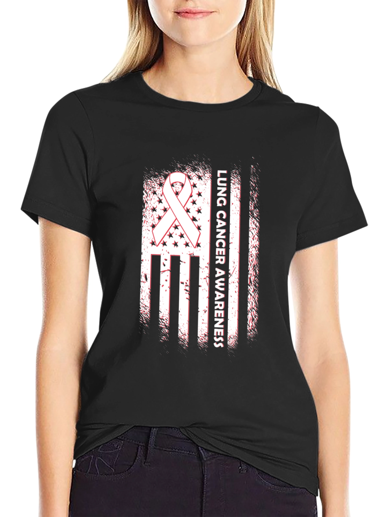 Lung Cancer Awareness Tee - Ribbon Flag Design