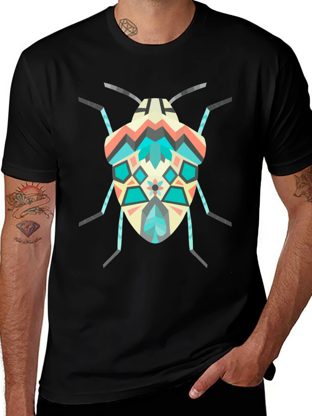 Geometric Bug Graphic Tee - Modern Insect Shirt