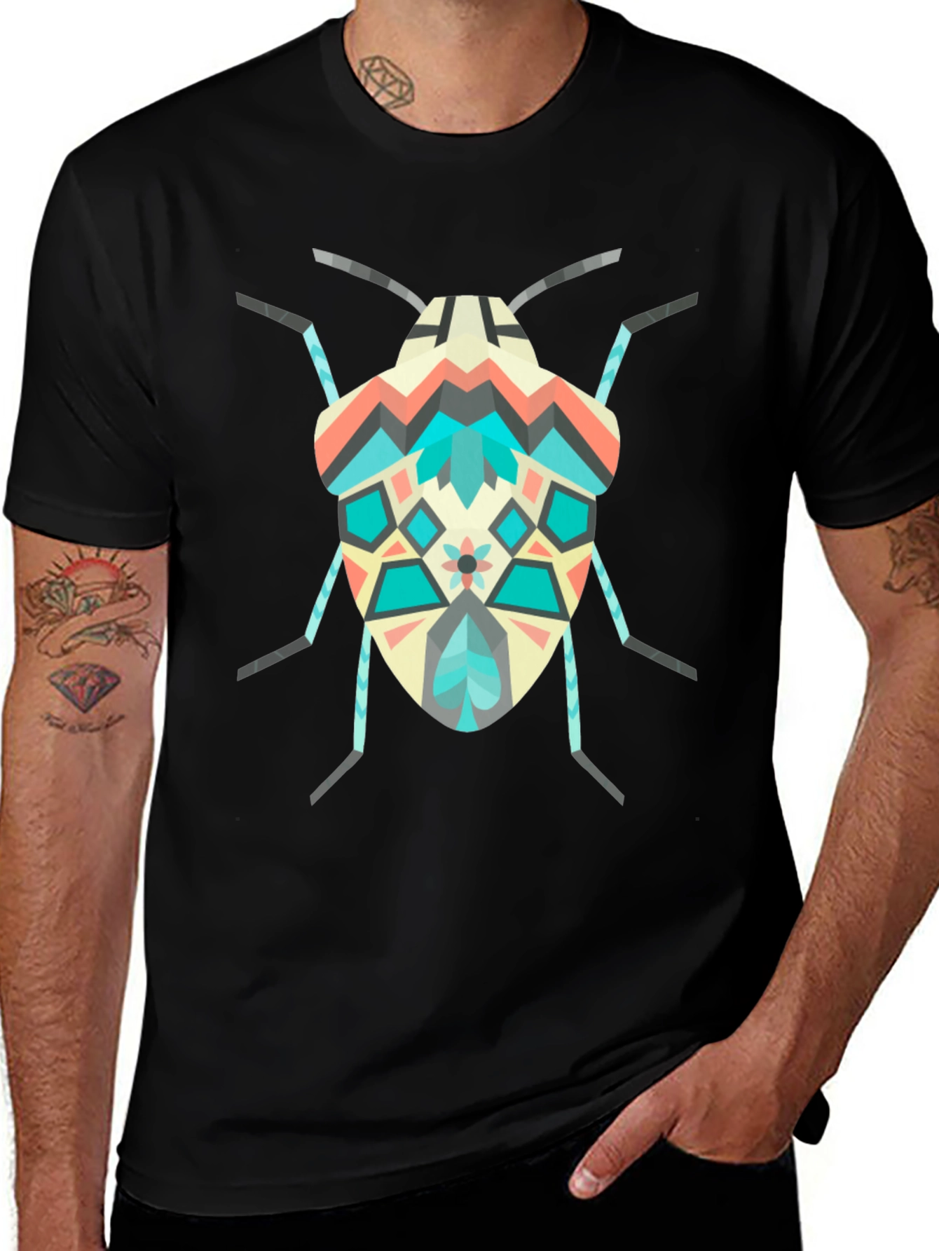 Geometric Bug Graphic Tee - Modern Insect Shirt