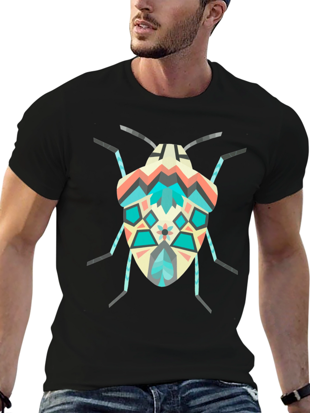 Geometric Bug Graphic Tee - Modern Insect Shirt