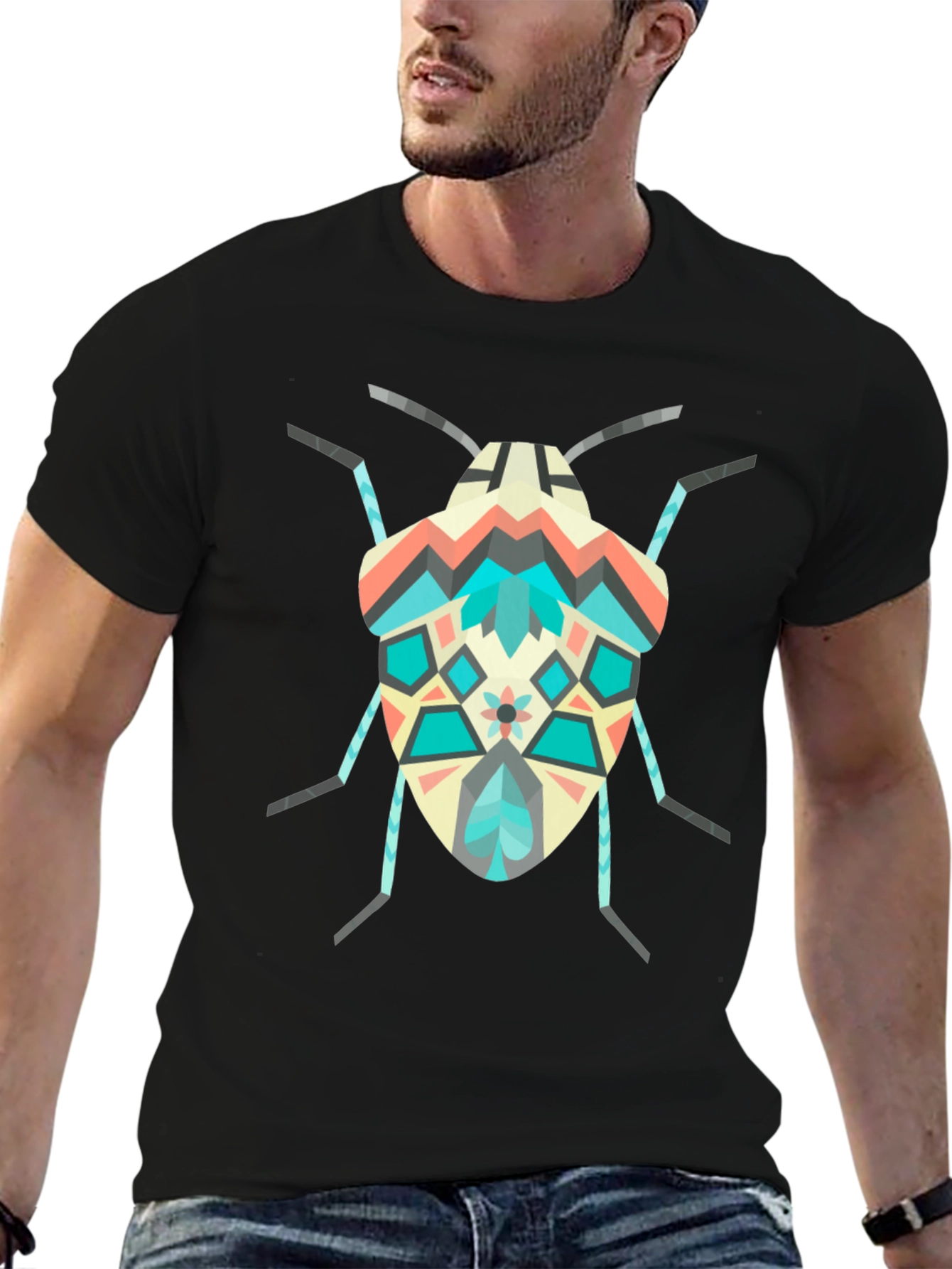 Geometric Bug Graphic Tee - Modern Insect Shirt