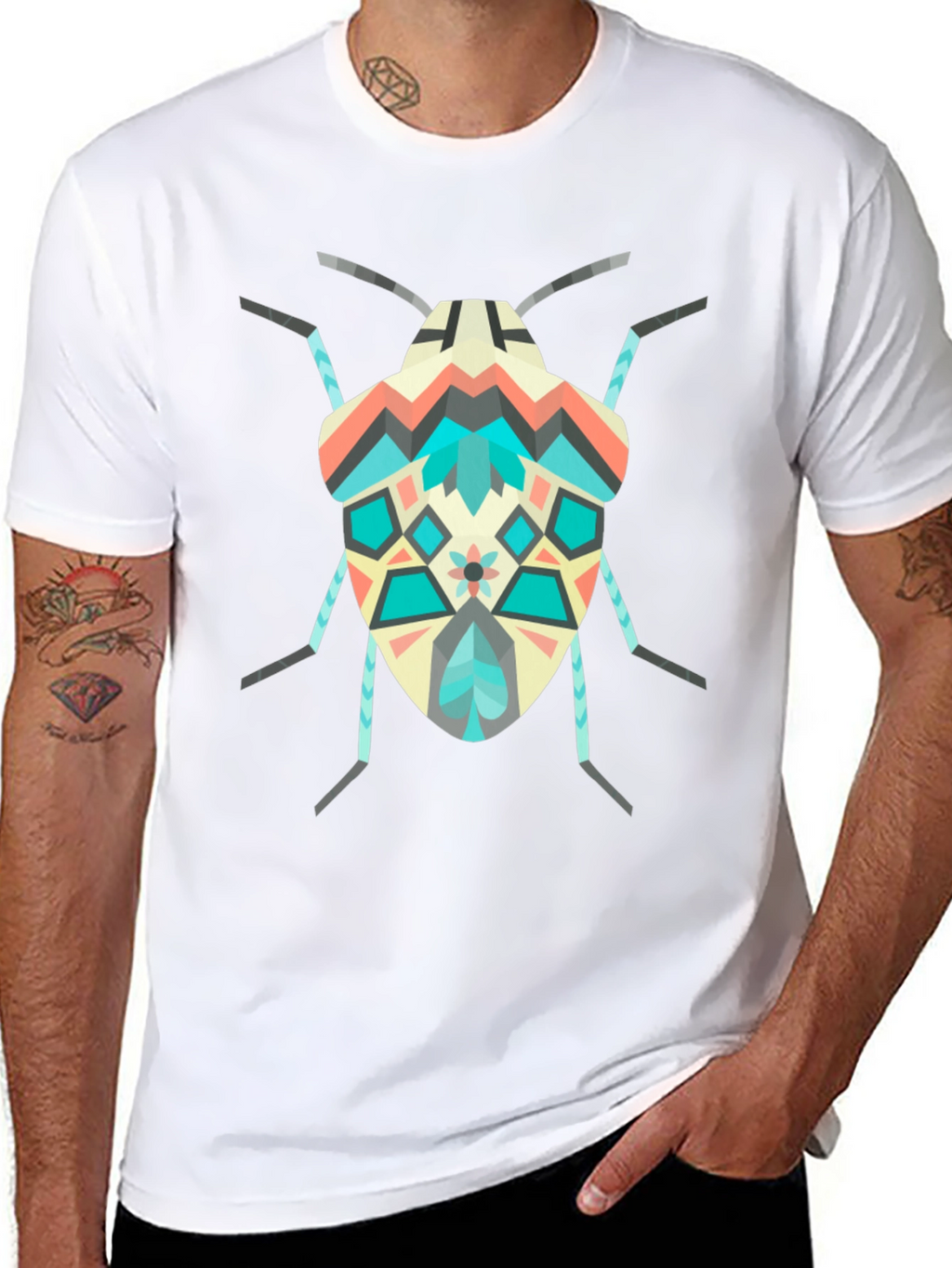 Geometric Bug Graphic Tee - Modern Insect Shirt