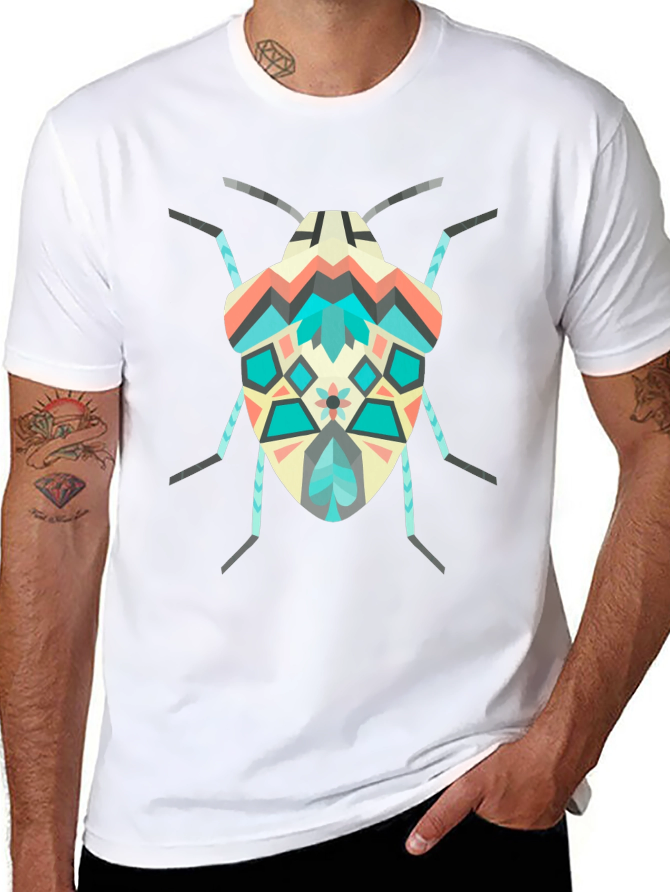 Geometric Bug Graphic Tee - Modern Insect Shirt