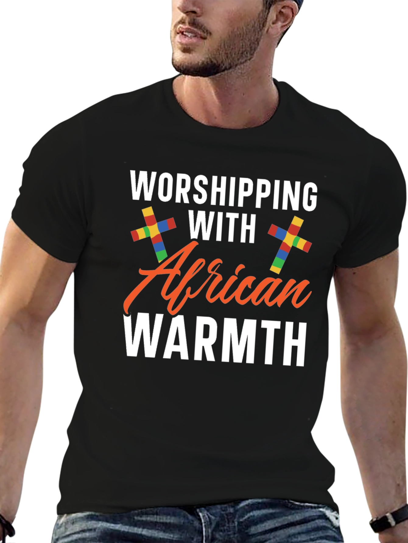 Worshipping with African Warmth Black T-Shirt