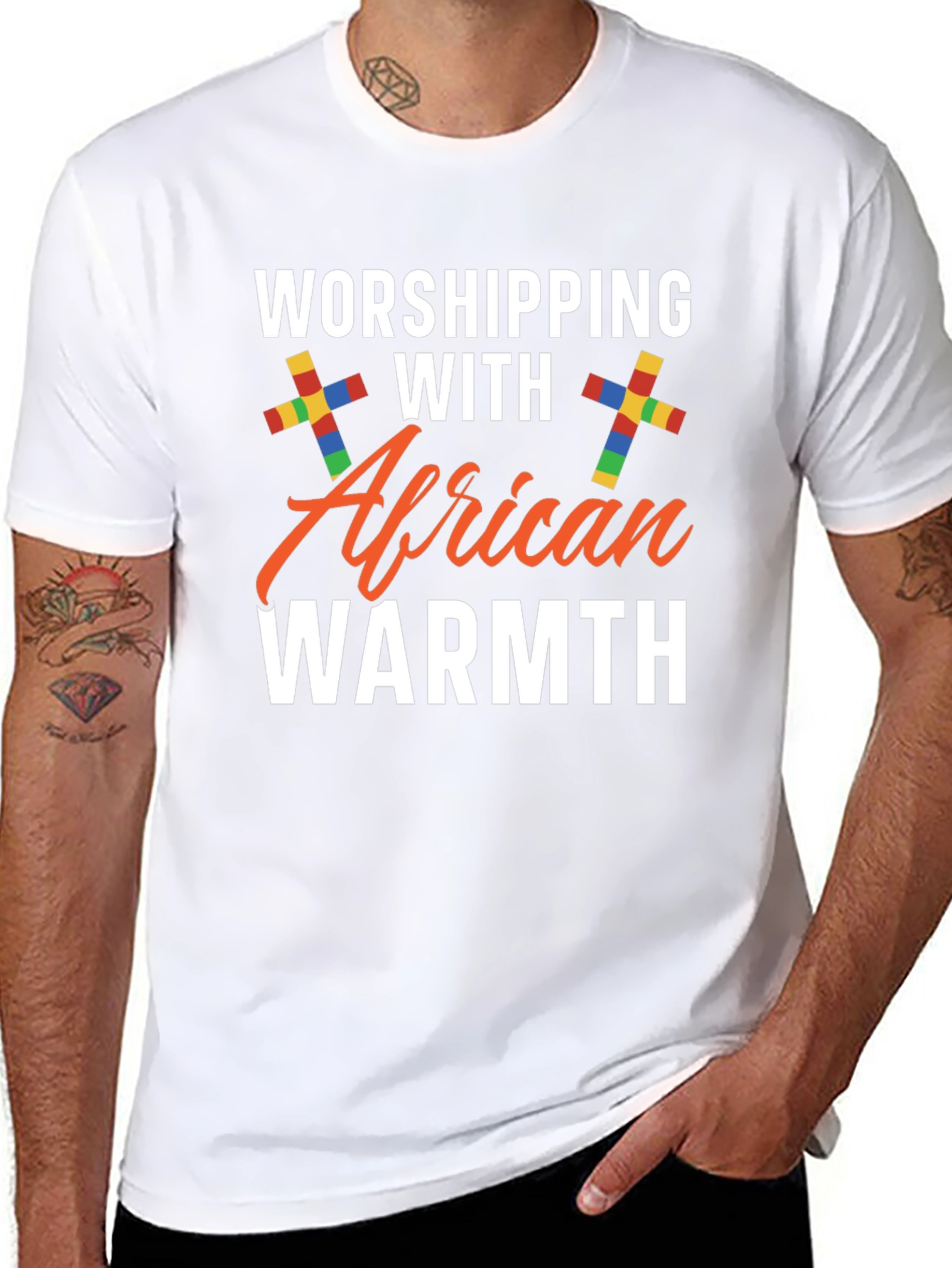 Worshipping with African Warmth Black T-Shirt