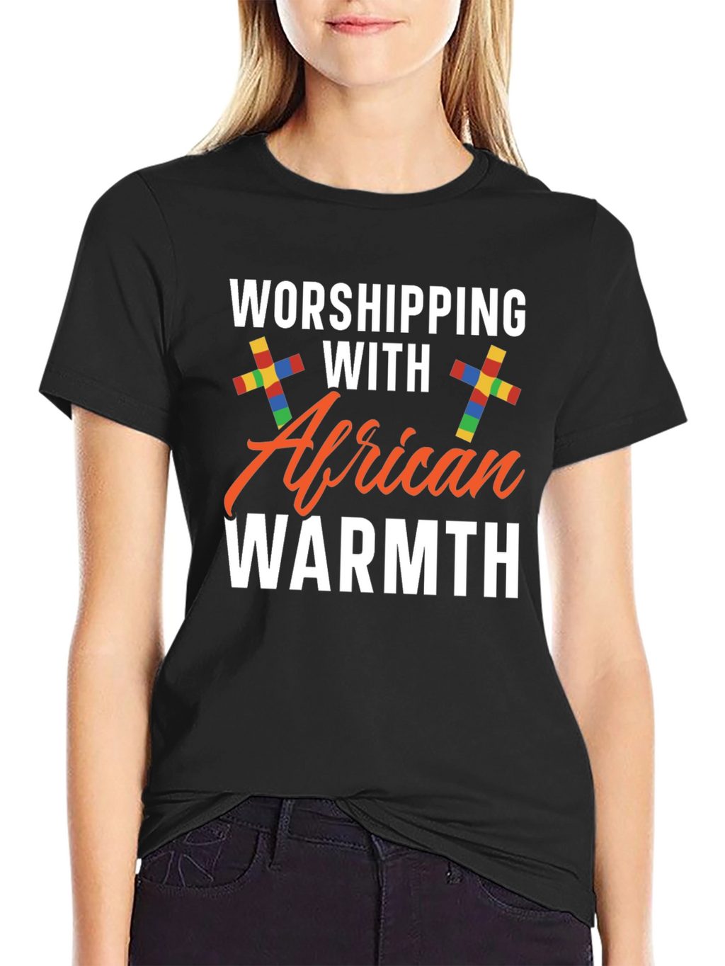 Worshipping with African Warmth Black T-Shirt