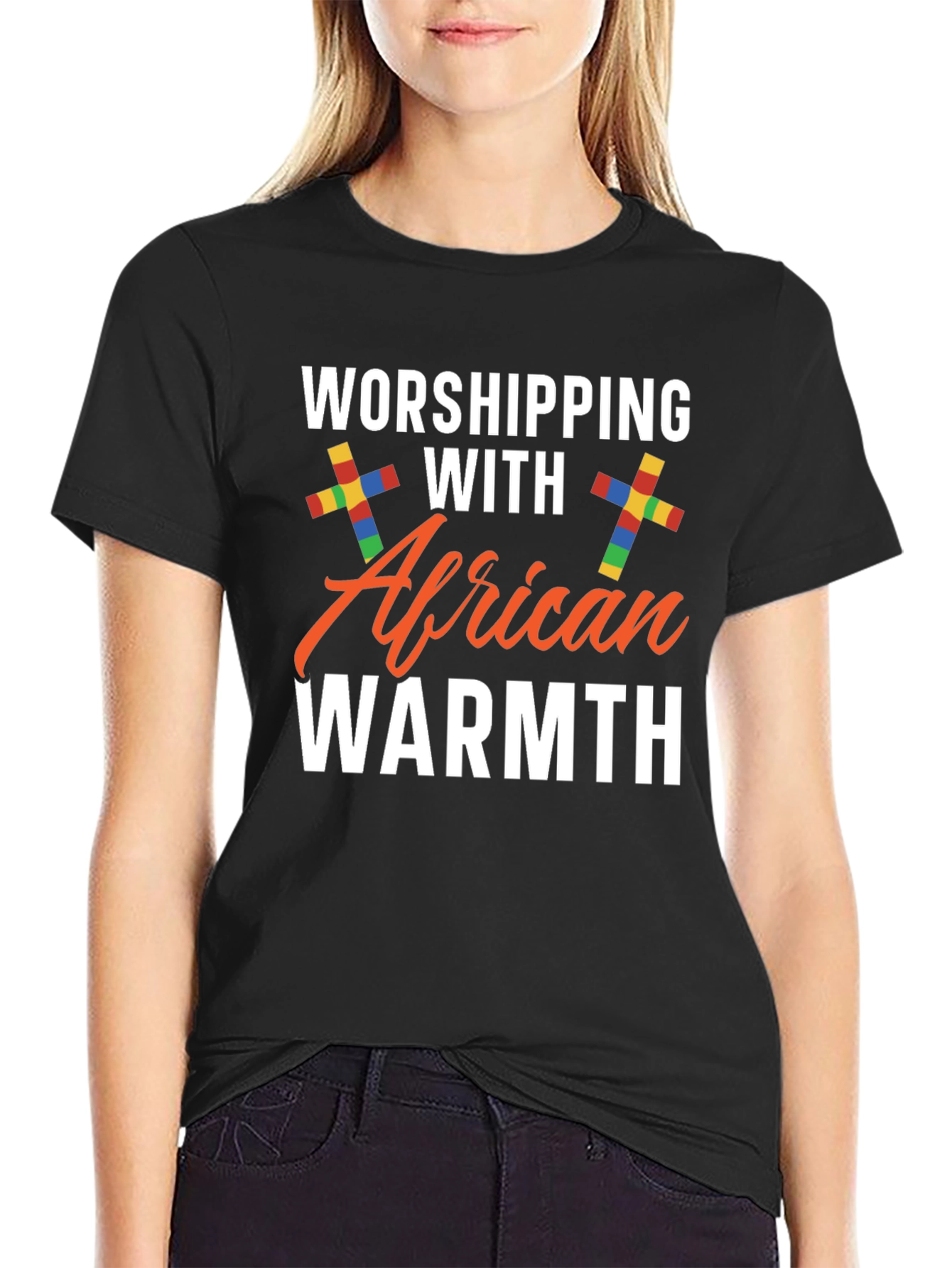 Worshipping with African Warmth Black T-Shirt