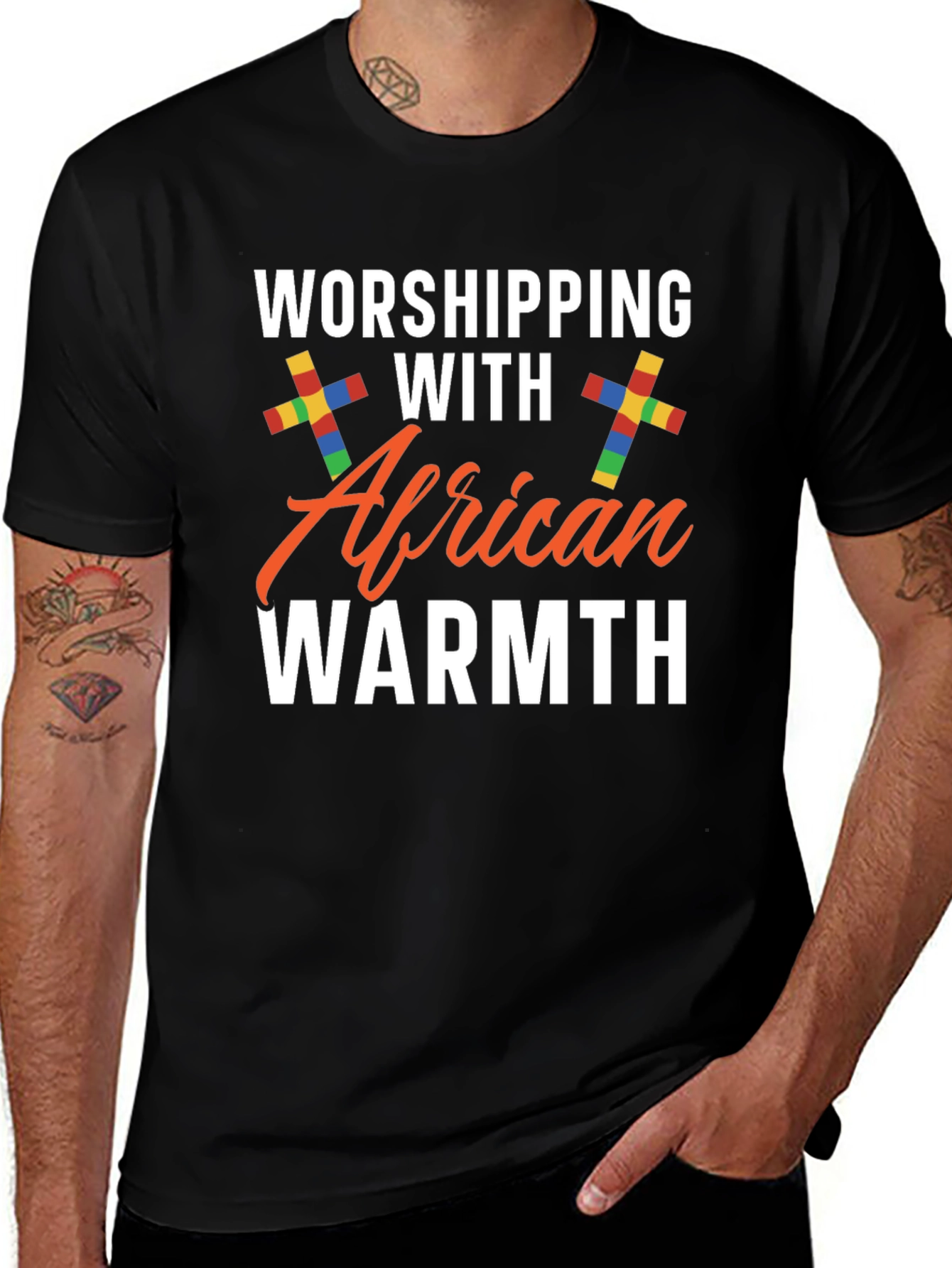 Worshipping with African Warmth Black T-Shirt