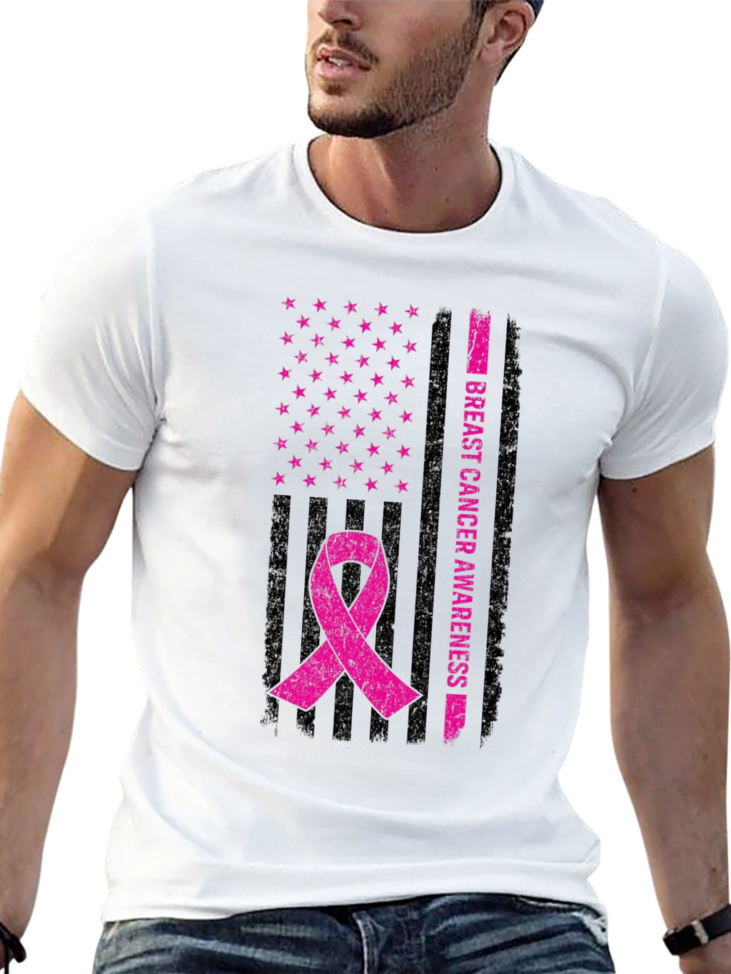 Breast Cancer Awareness Flag Ribbon T-Shirt