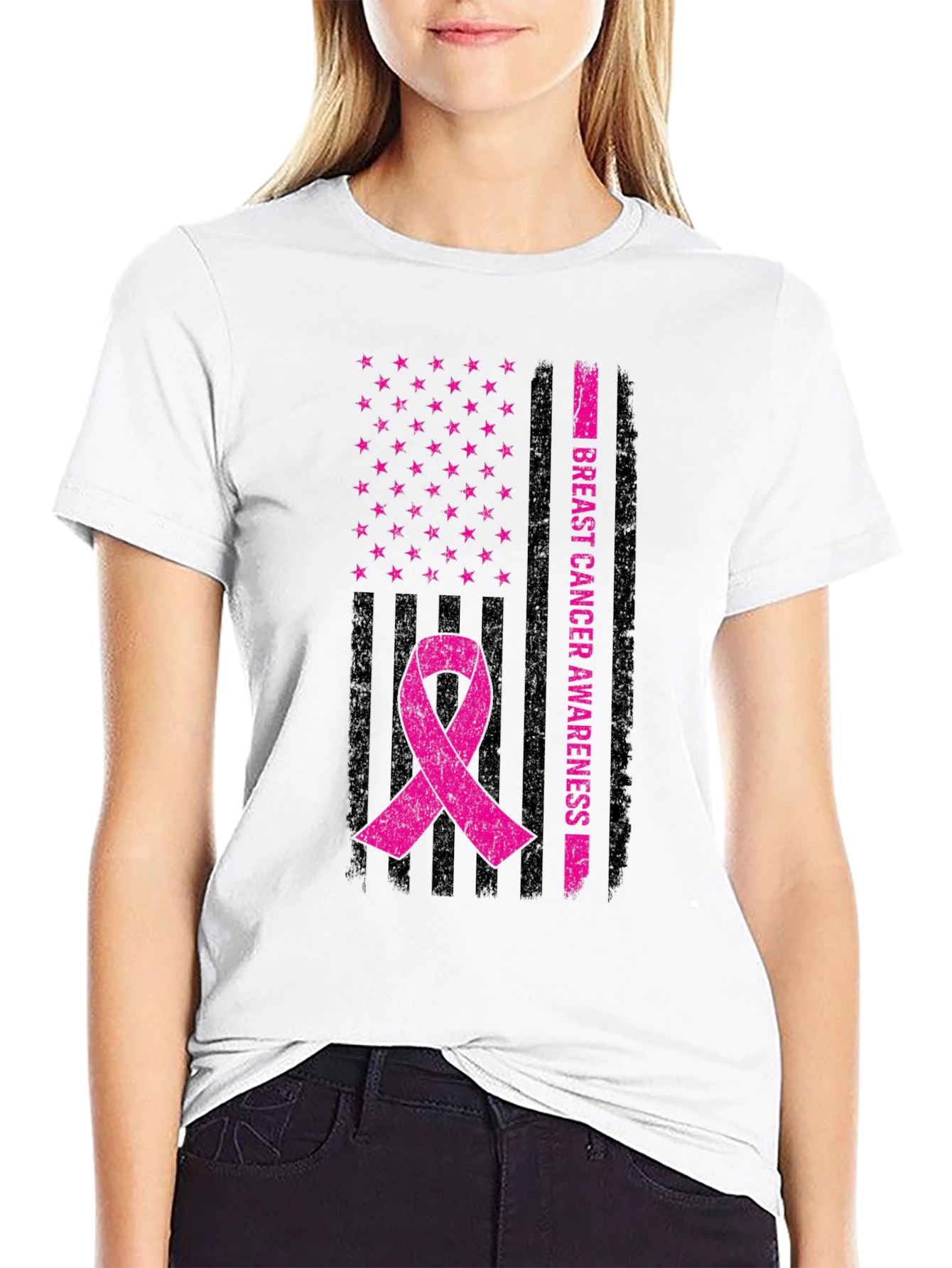 Breast Cancer Awareness Flag Ribbon T-Shirt