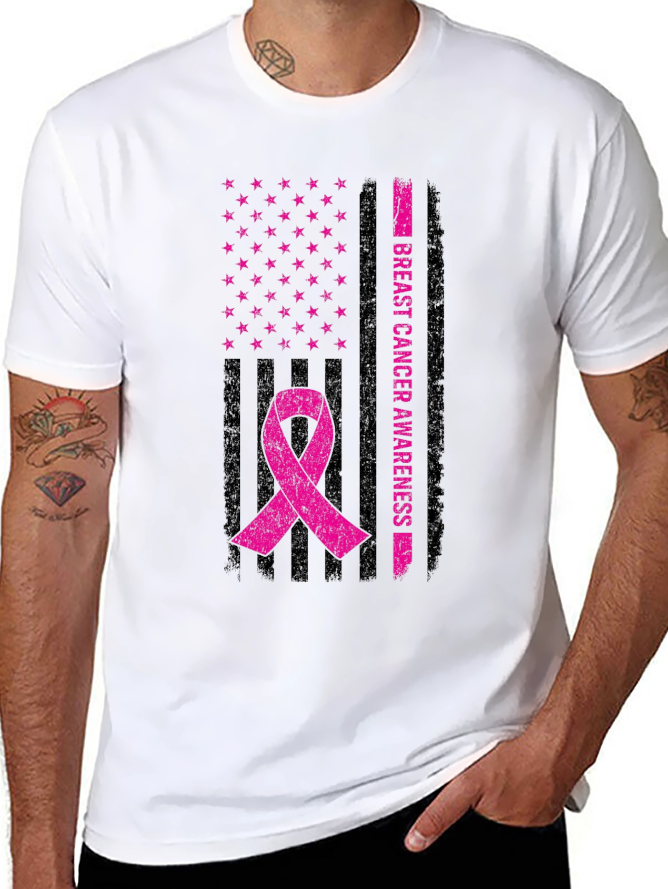 Breast Cancer Awareness Flag Ribbon T-Shirt