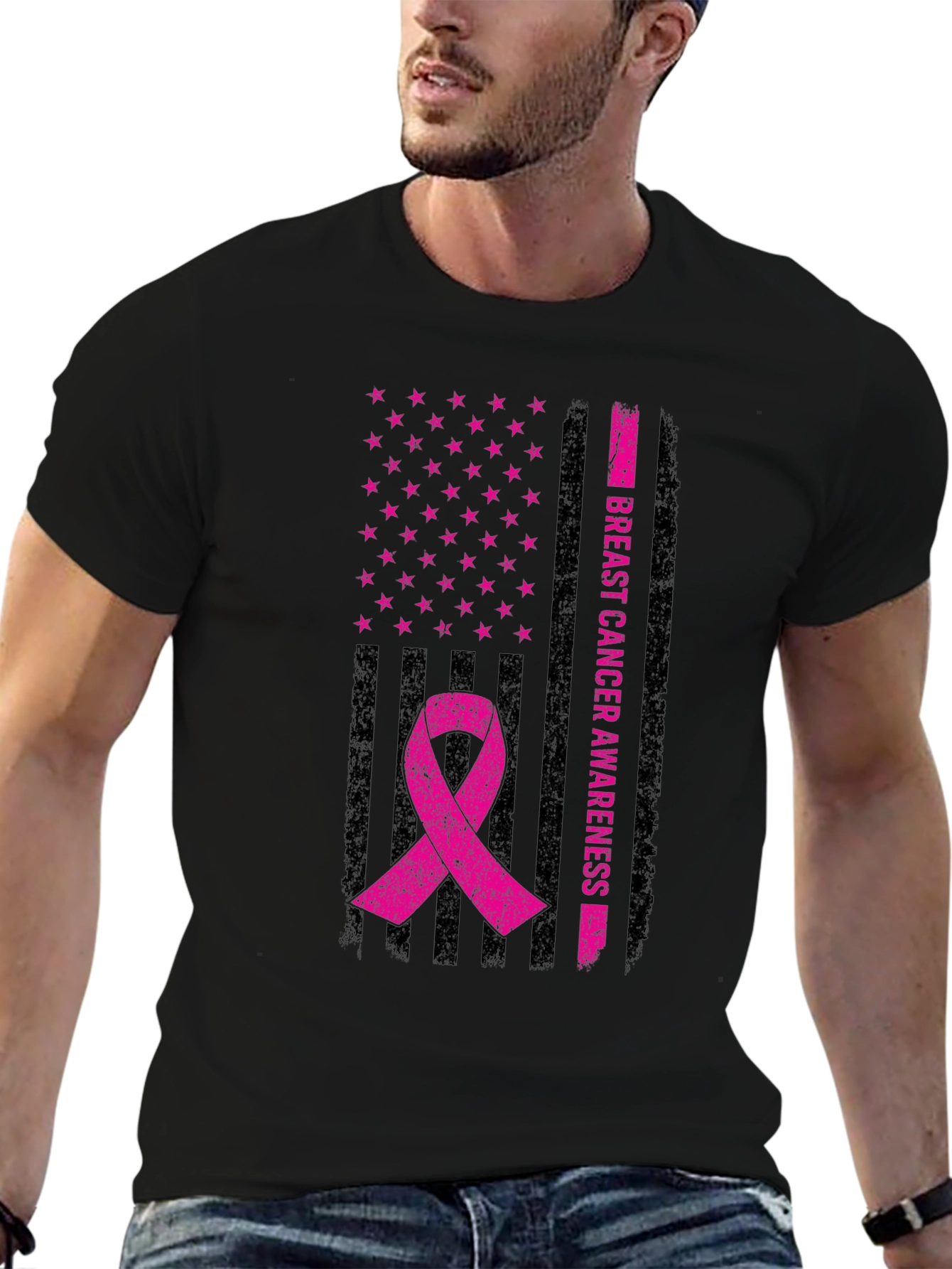 Breast Cancer Awareness Flag Ribbon T-Shirt