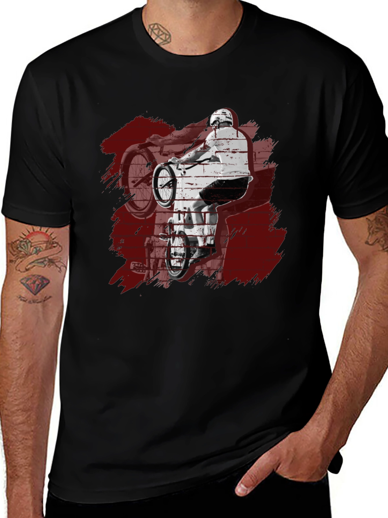 Mens Black Graphic Tee - BMX Rider Design