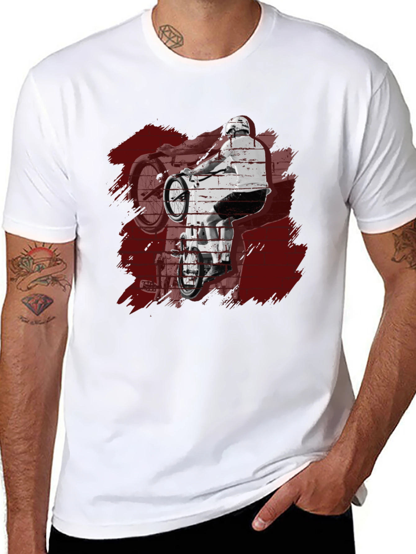Mens Black Graphic Tee - BMX Rider Design