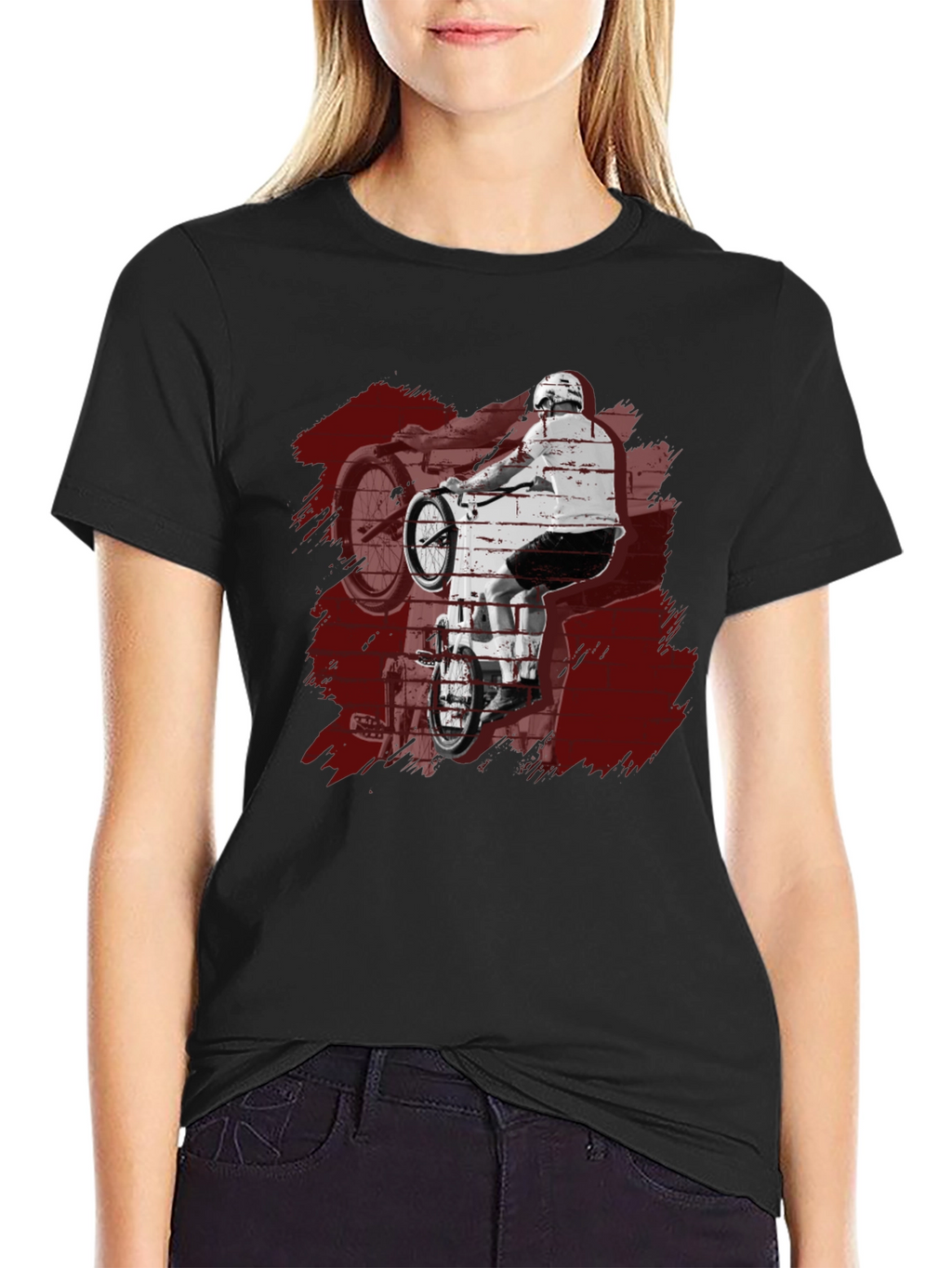 Mens Black Graphic Tee - BMX Rider Design
