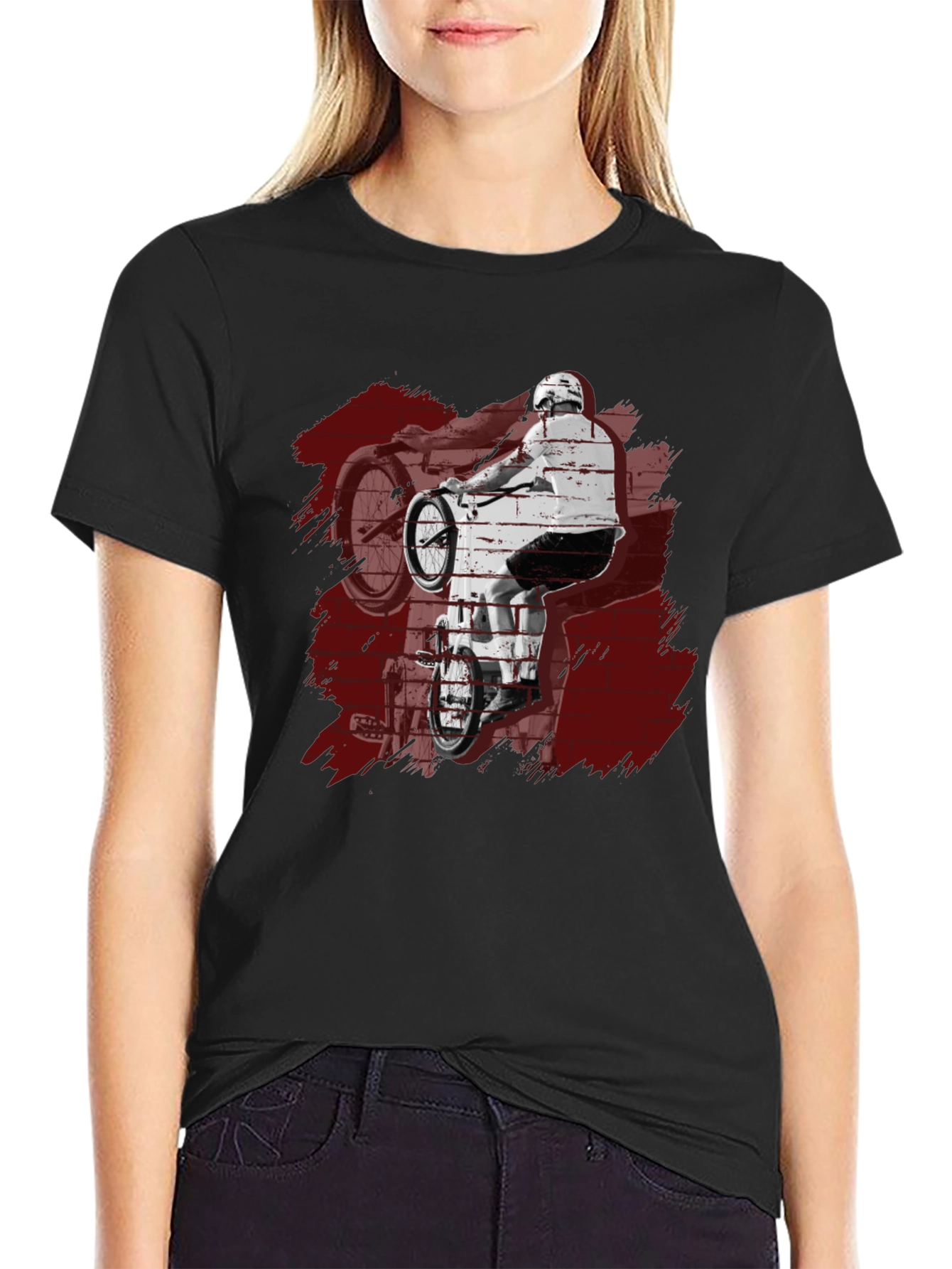 Mens Black Graphic Tee - BMX Rider Design
