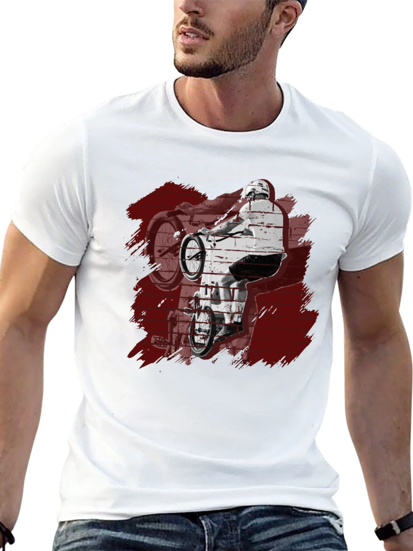 Mens Black Graphic Tee - BMX Rider Design