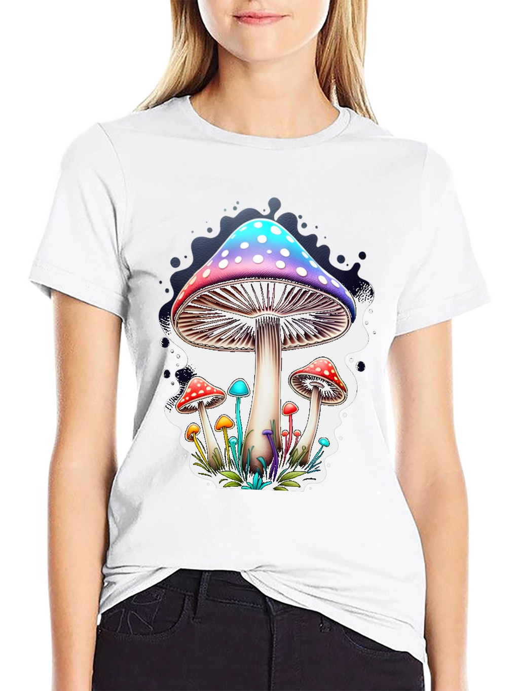 Mushroom Print Black T-Shirt