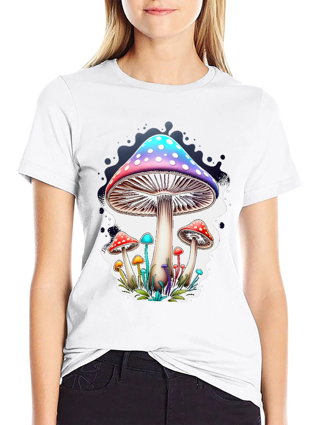 Mushroom Print Black T-Shirt