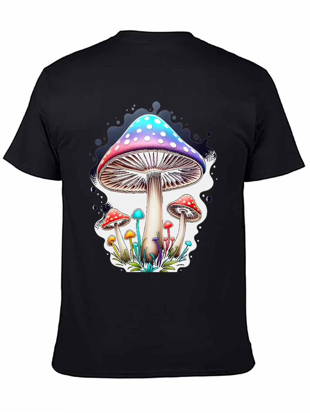 Mushroom Print Black T-Shirt