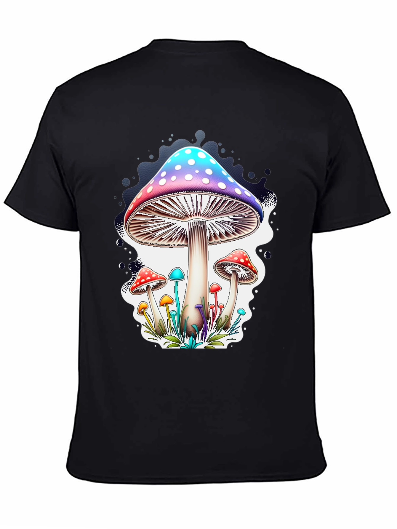 Mushroom Print Black T-Shirt