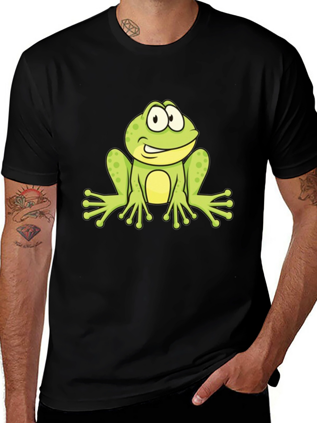 Frog Graphic Black T-Shirt - Fun Cartoon Design
