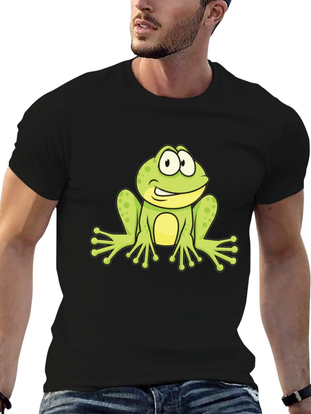 Frog Graphic Black T-Shirt - Fun Cartoon Design
