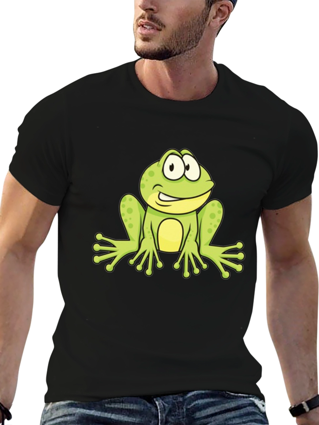 Frog Graphic Black T-Shirt - Fun Cartoon Design
