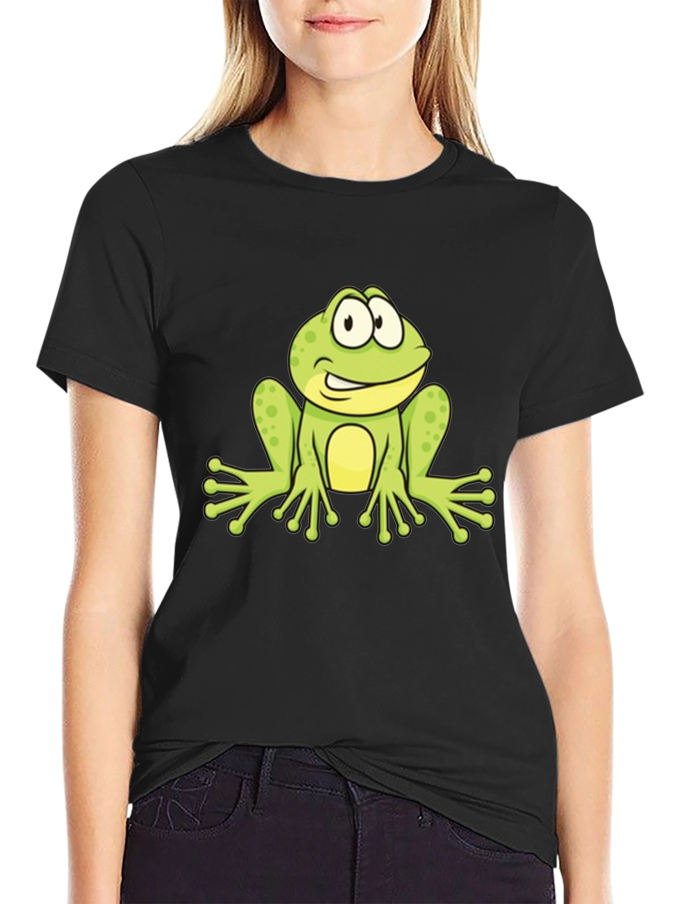 Frog Graphic Black T-Shirt - Fun Cartoon Design
