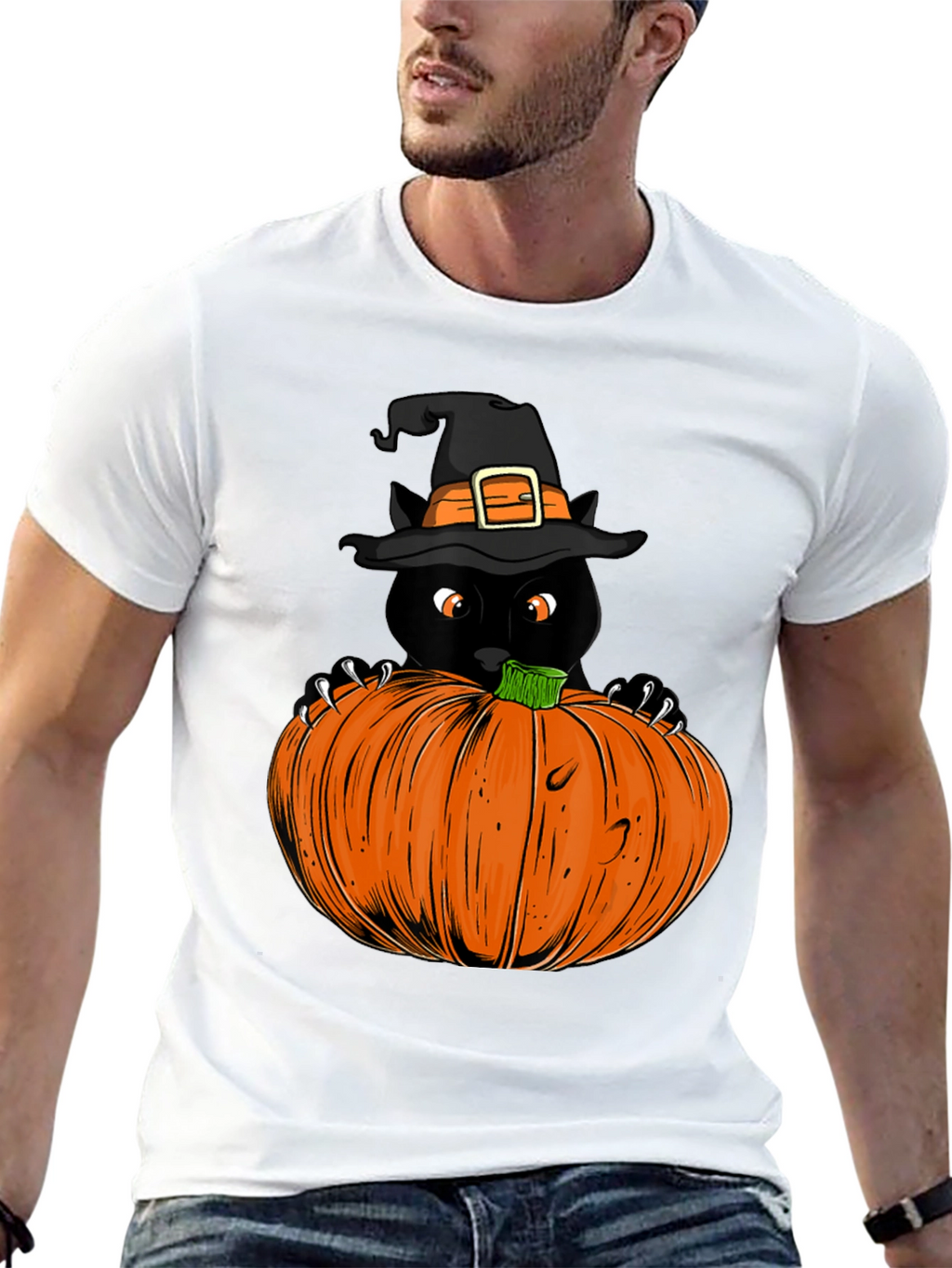 Halloween Black Cat Pumpkin T-Shirt