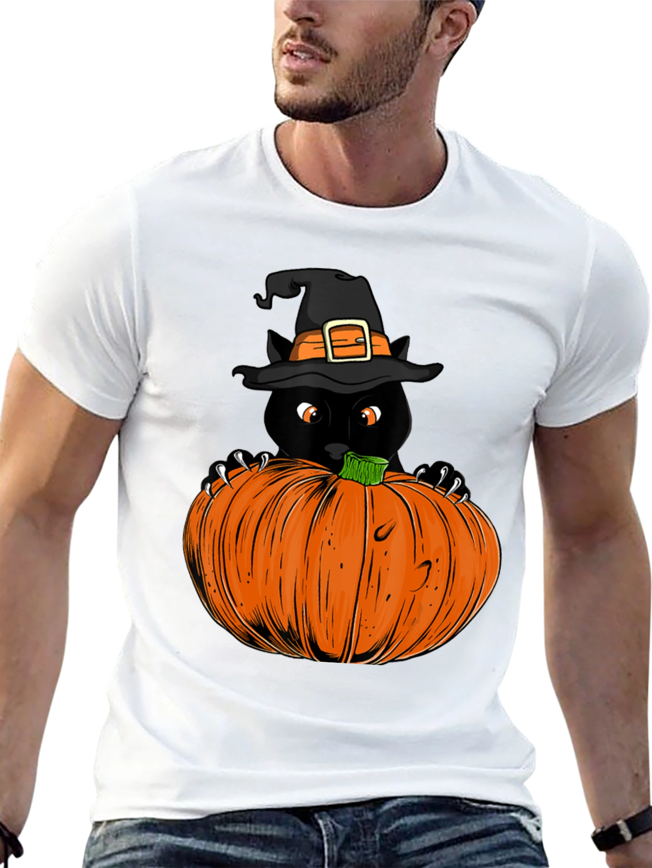 Halloween Black Cat Pumpkin T-Shirt
