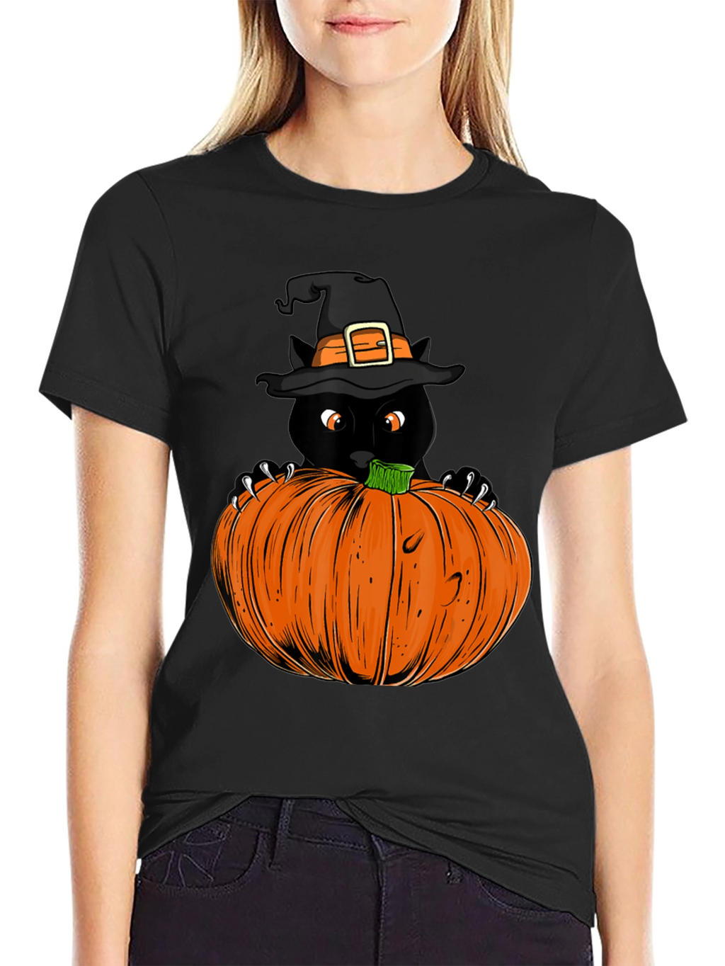 Halloween Black Cat Pumpkin T-Shirt