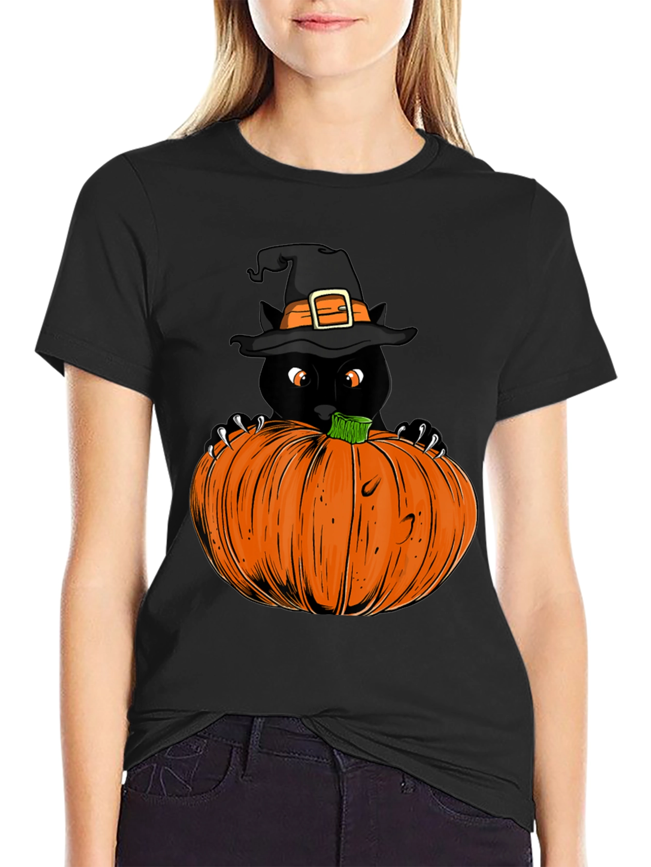 Halloween Black Cat Pumpkin T-Shirt