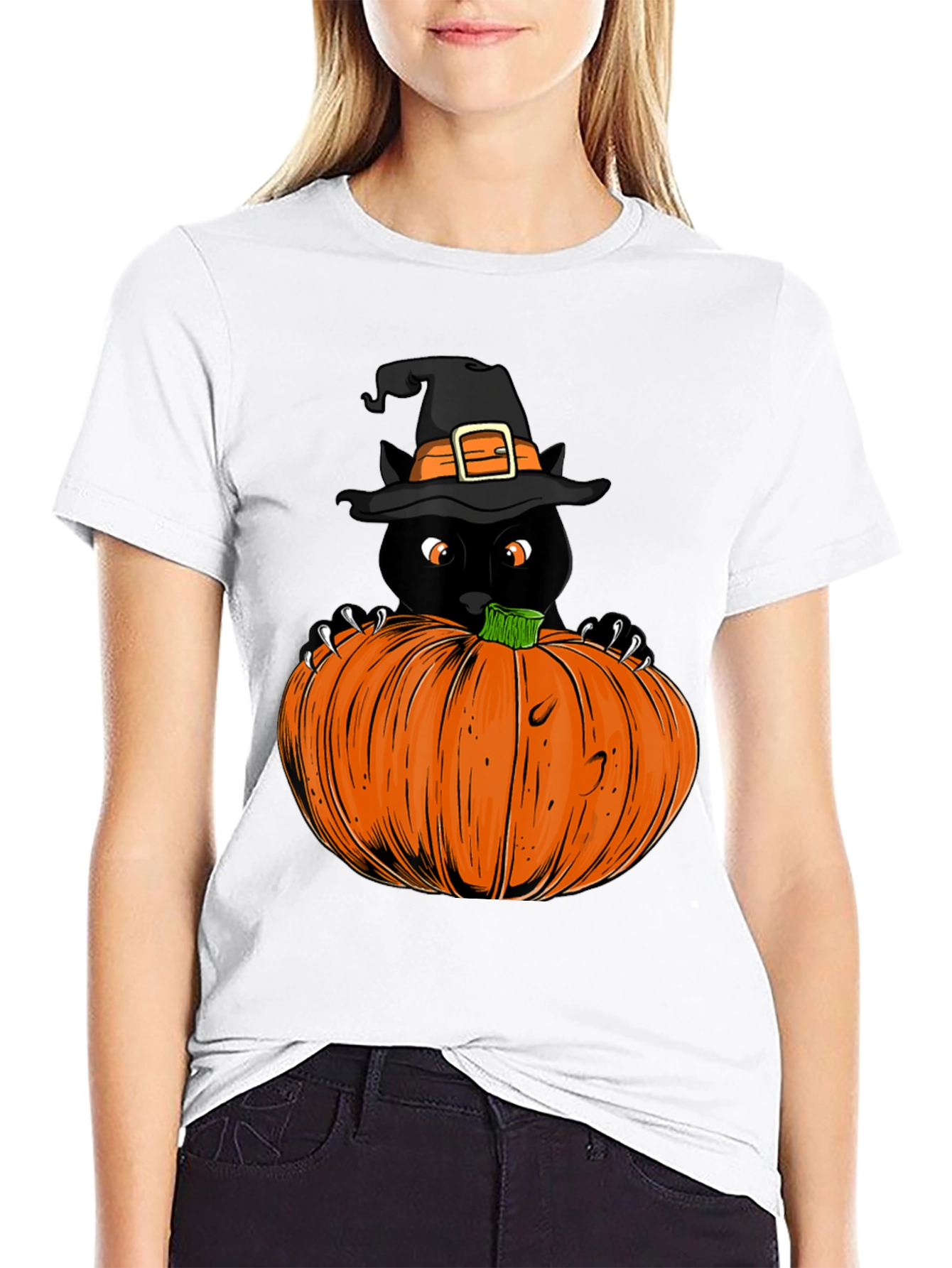 Halloween Black Cat Pumpkin T-Shirt