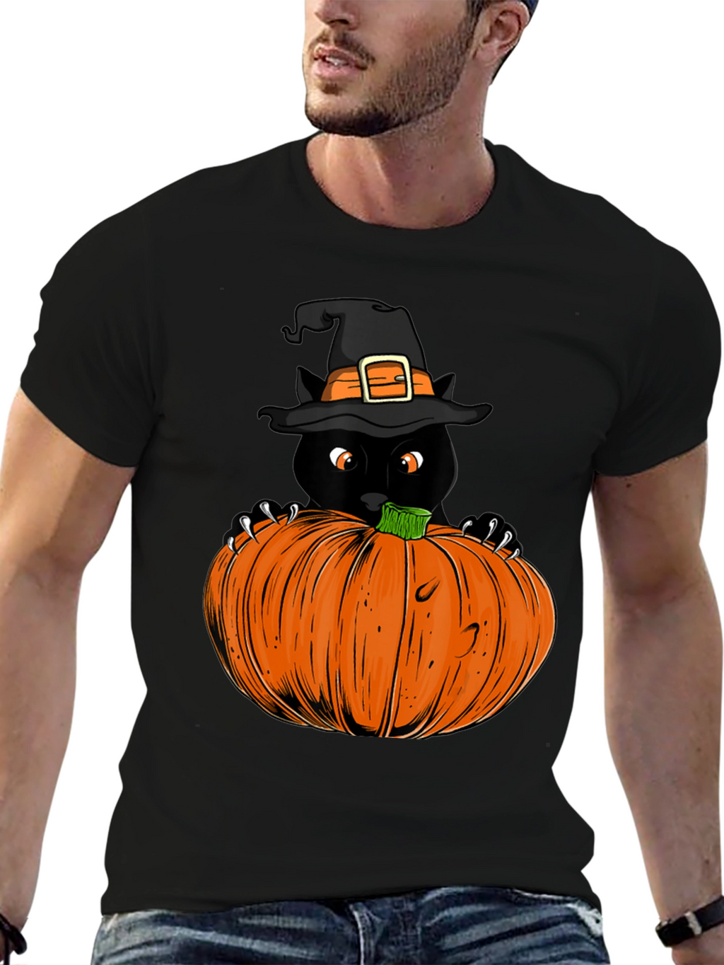 Halloween Black Cat Pumpkin T-Shirt