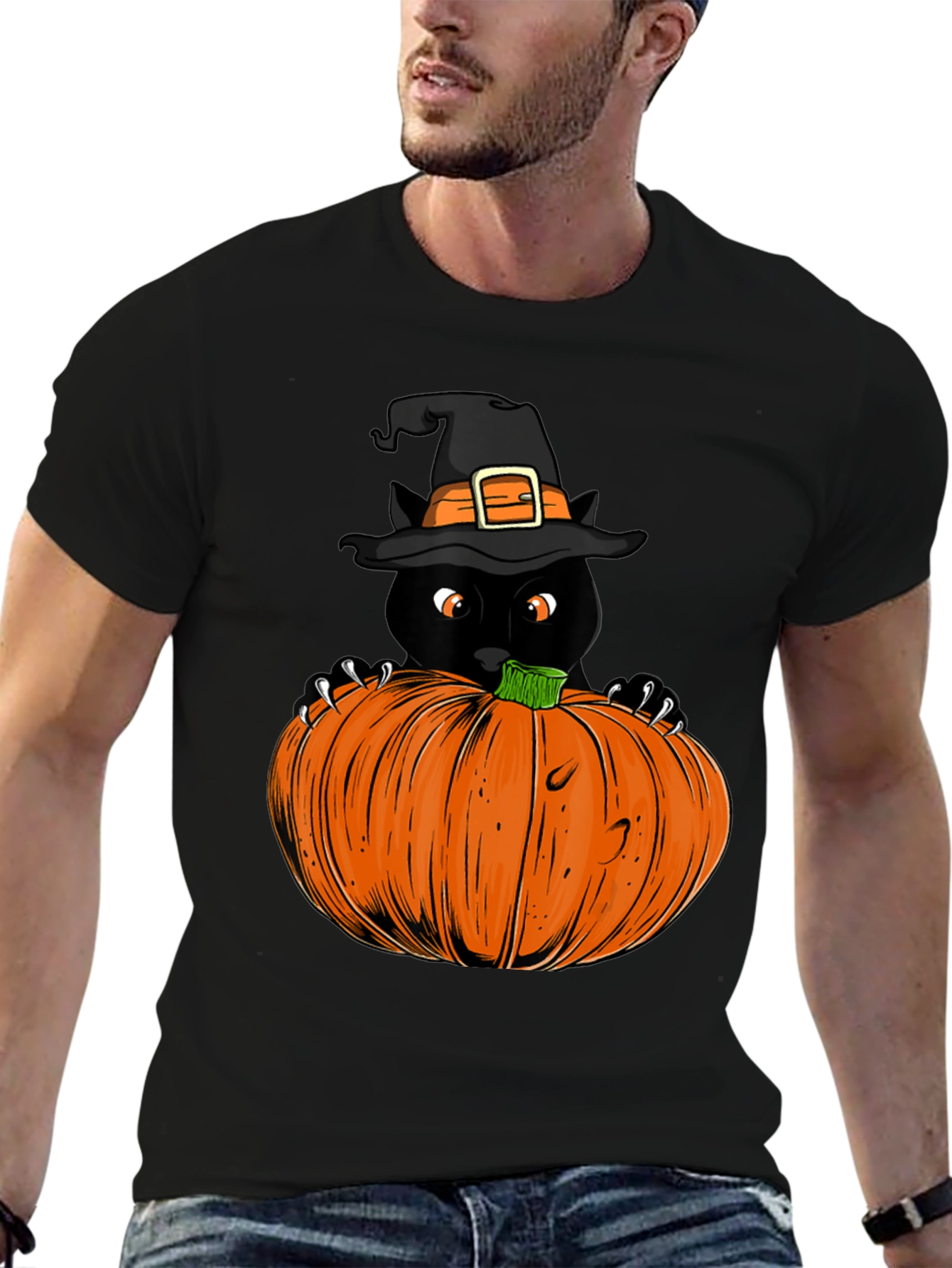 Halloween Black Cat Pumpkin T-Shirt