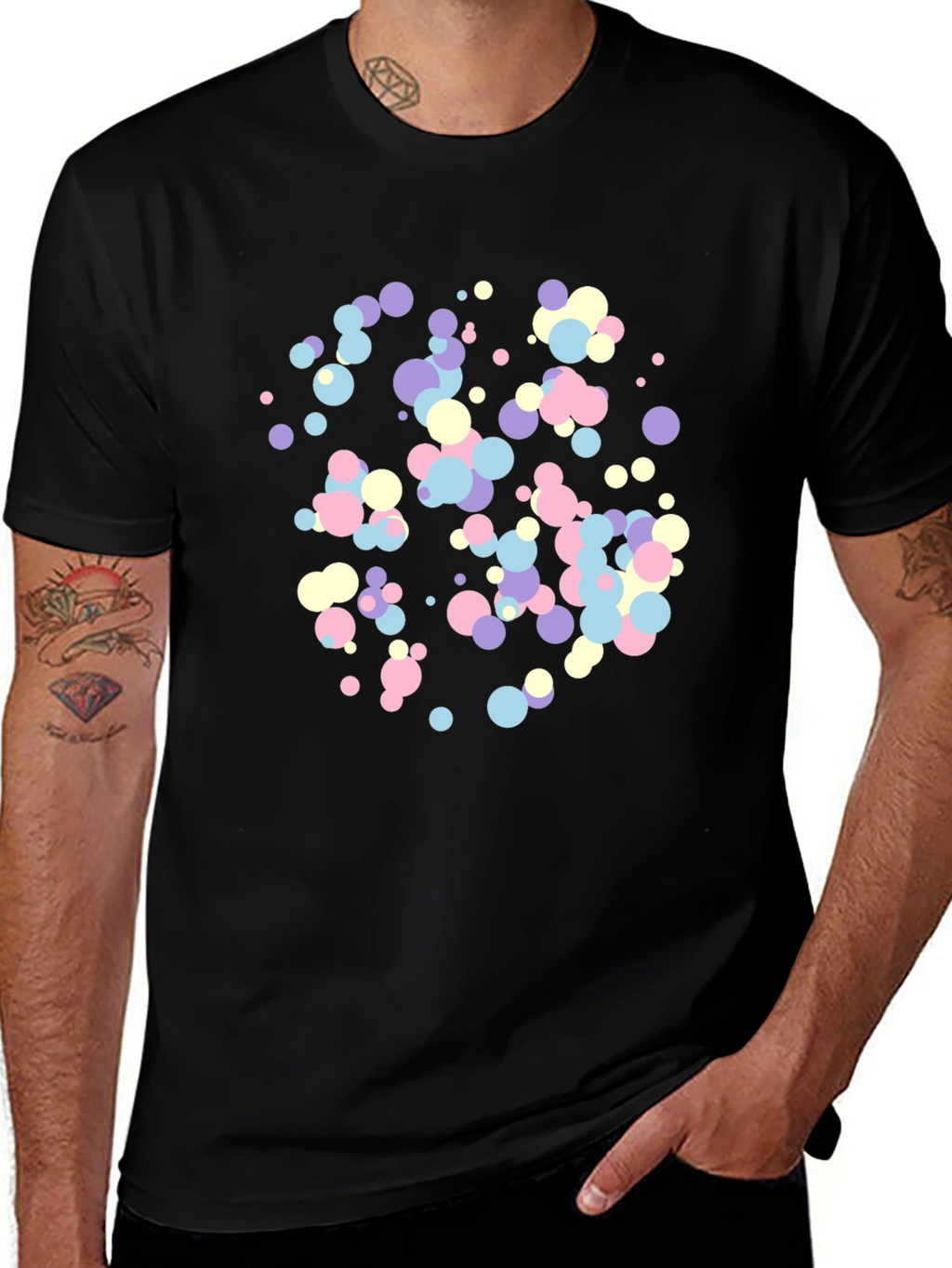 Abstract Pastel Dots Black T-Shirt